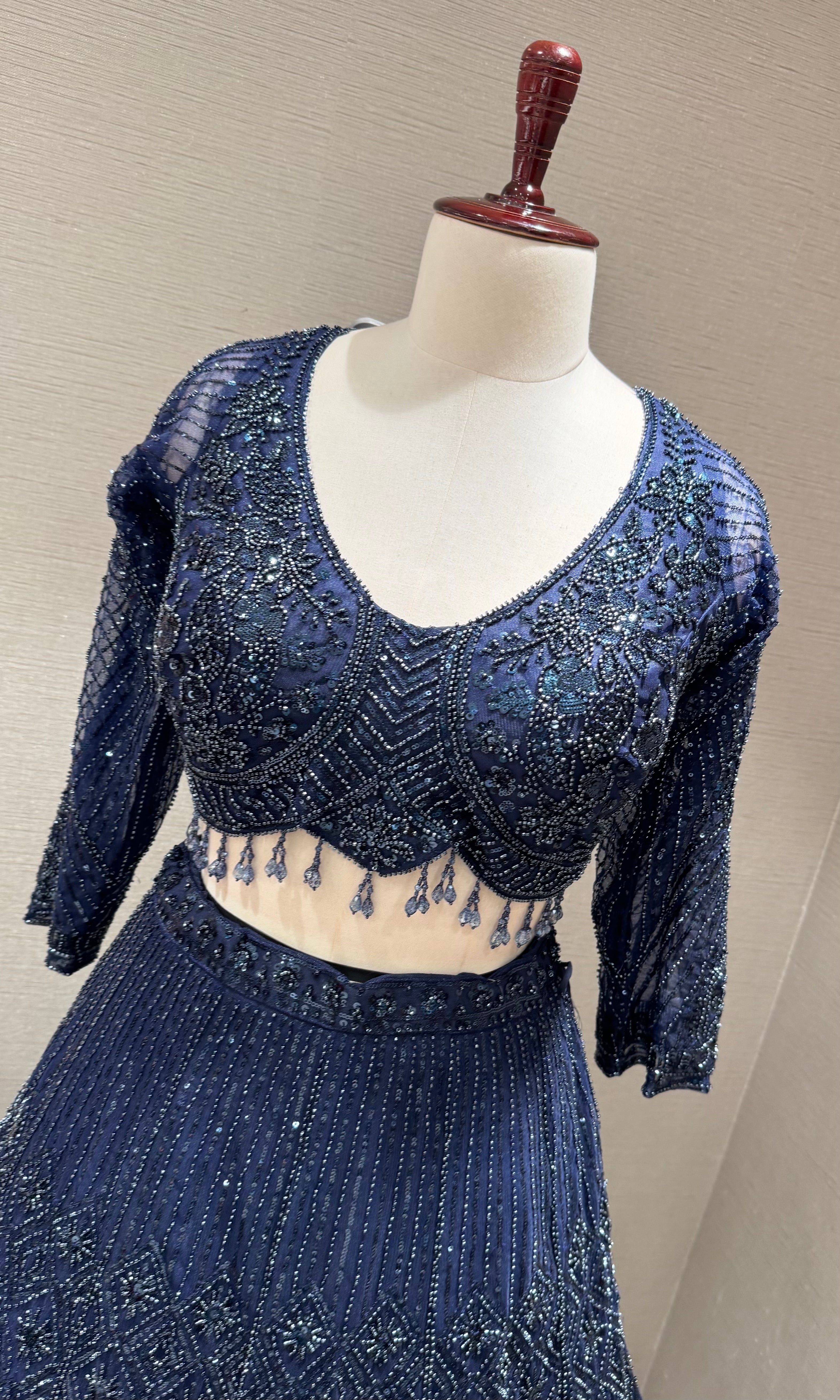 Navy Blue Sequined Lehenga Choli with Net Dupatta