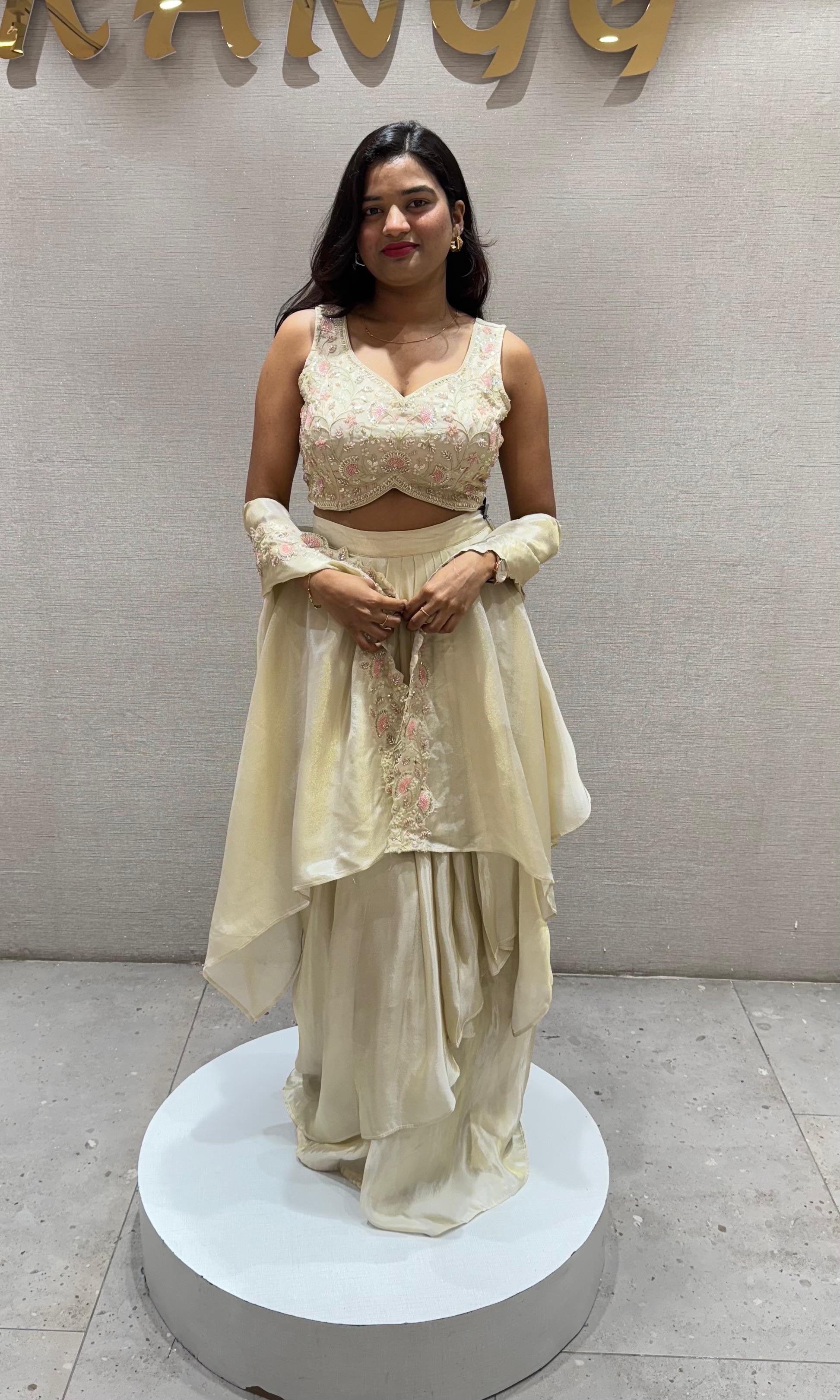 Cream EMBROIDERED SKIRT WITH CAPE