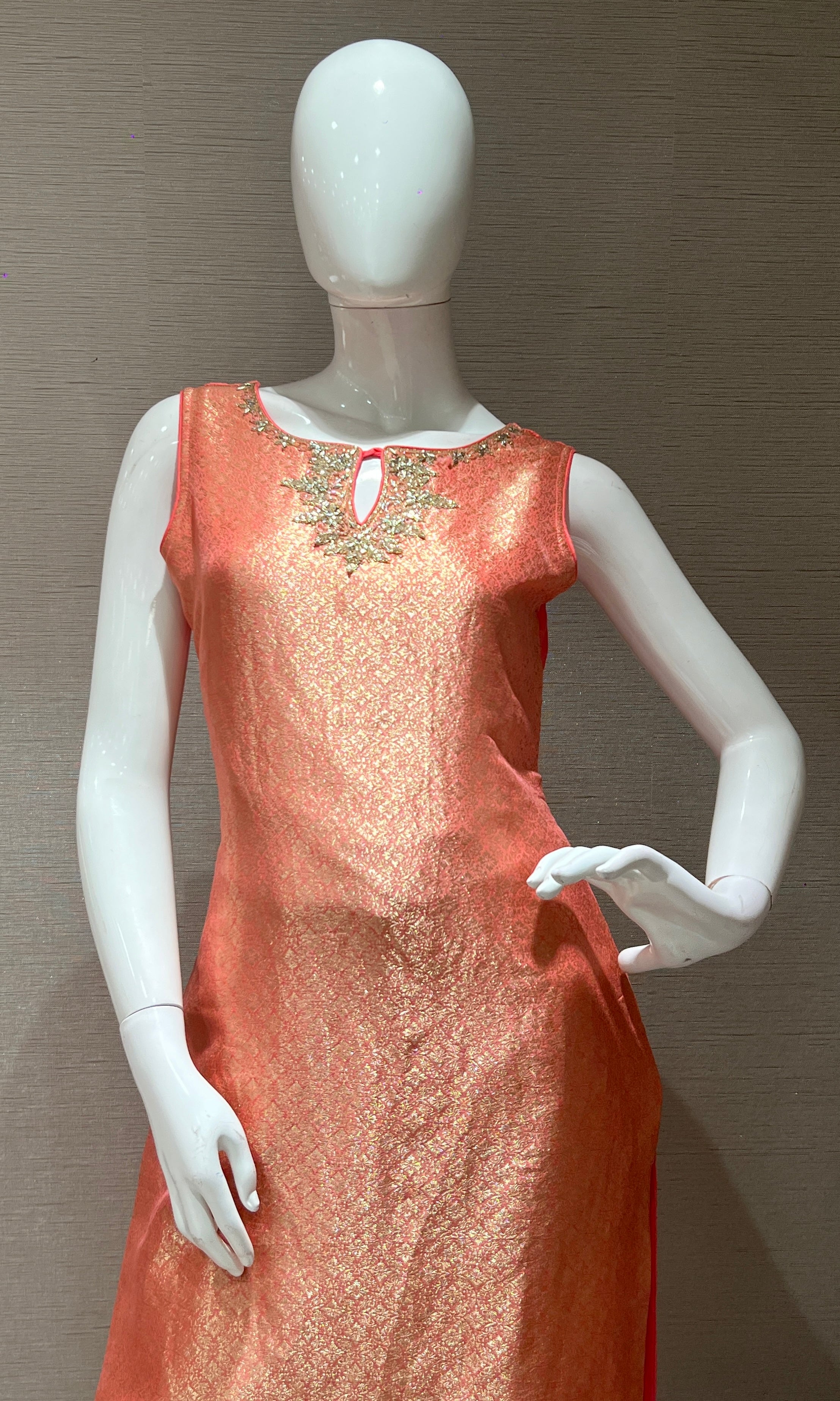 Peach Gold Embellished Kurta Set