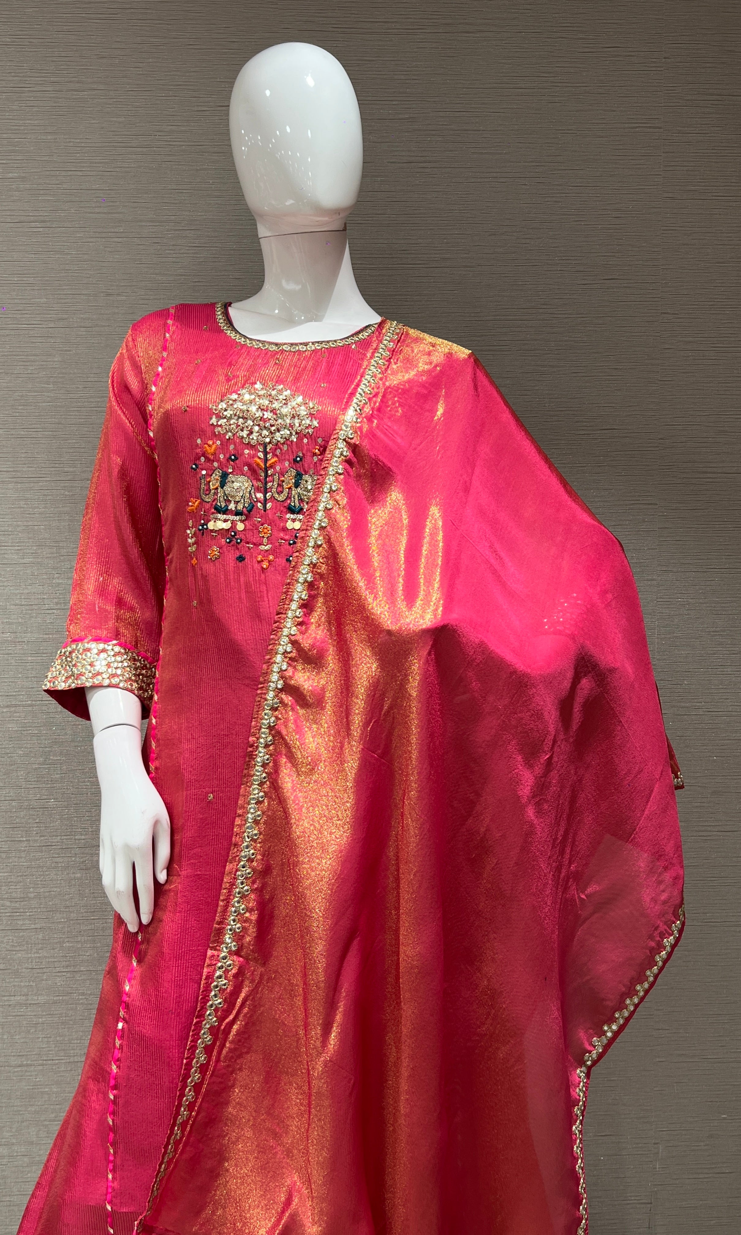 pink EMBROIDERED kurta set with dupatta