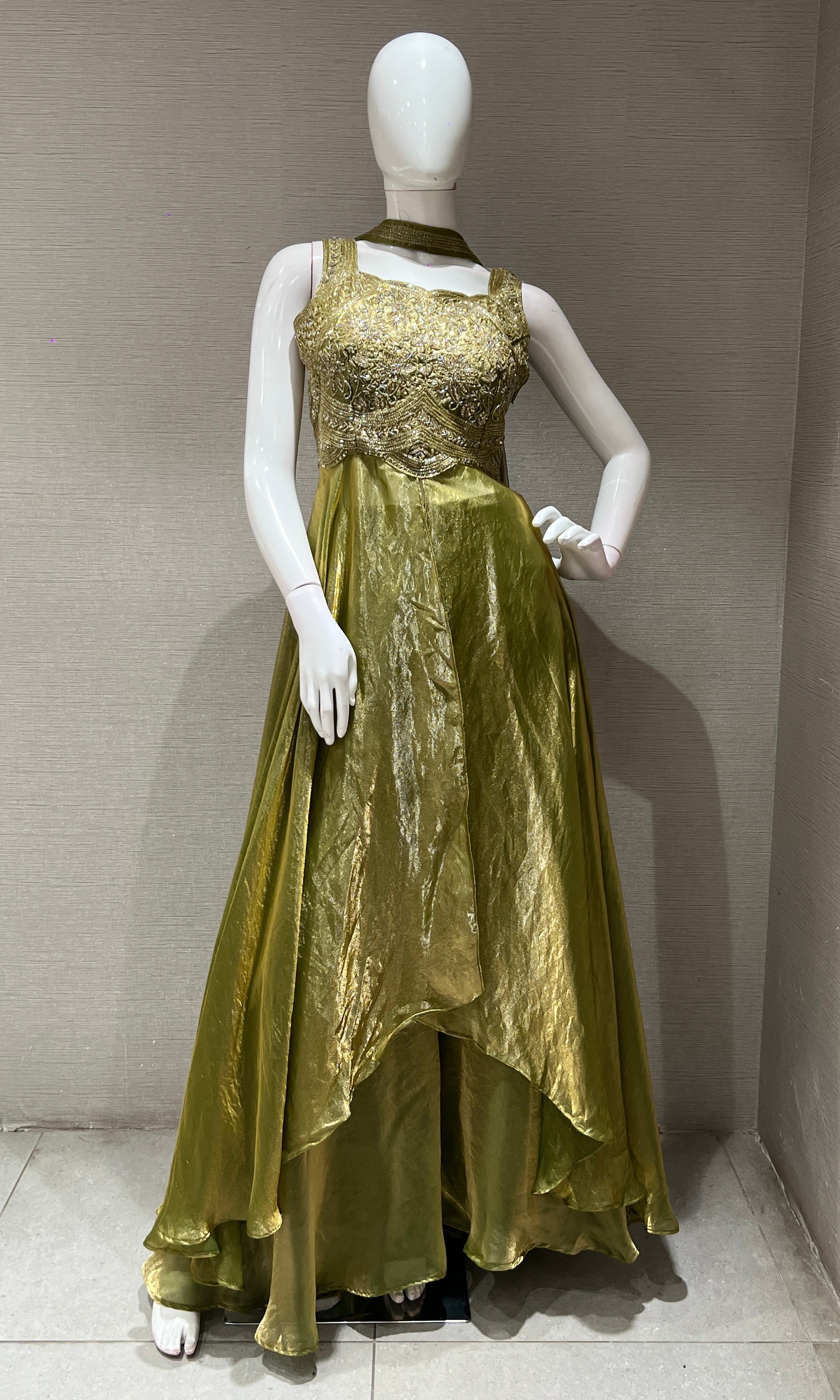 Green EMBROIDERED ANARKALI WITH PALAZZO PANTS
