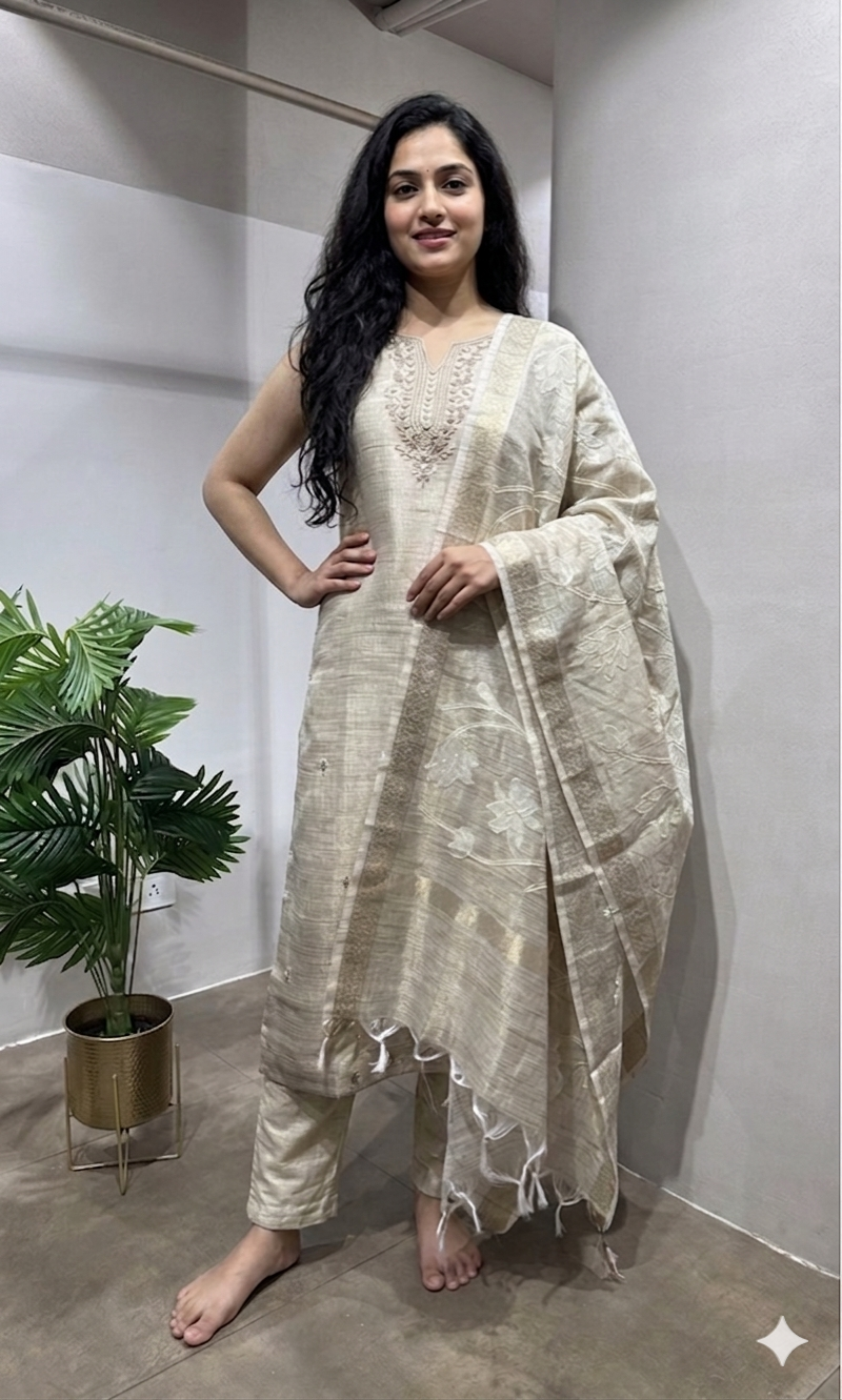Cream elegant kurta set