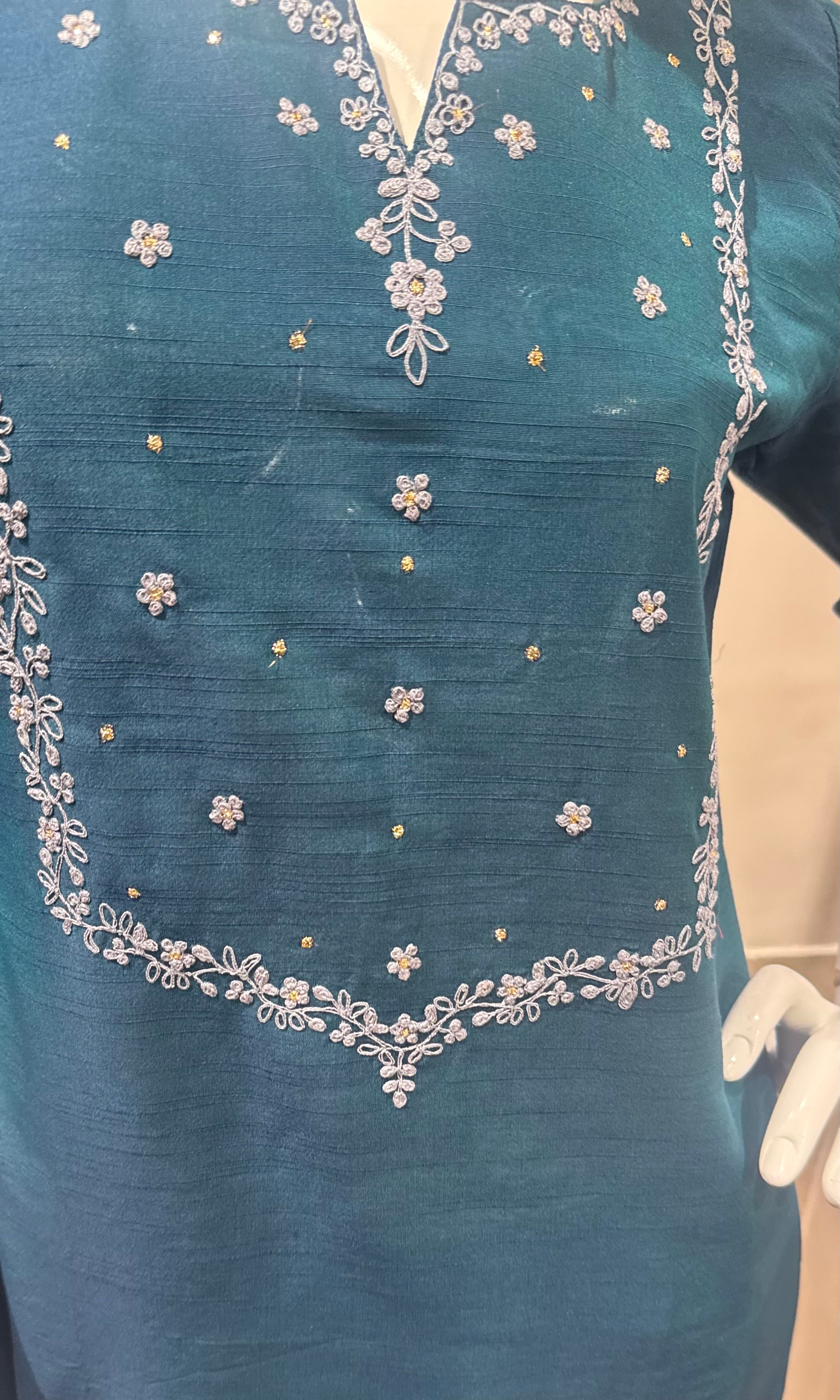 Blue Embroidered Straight Kurta Pant & Dupatta Set