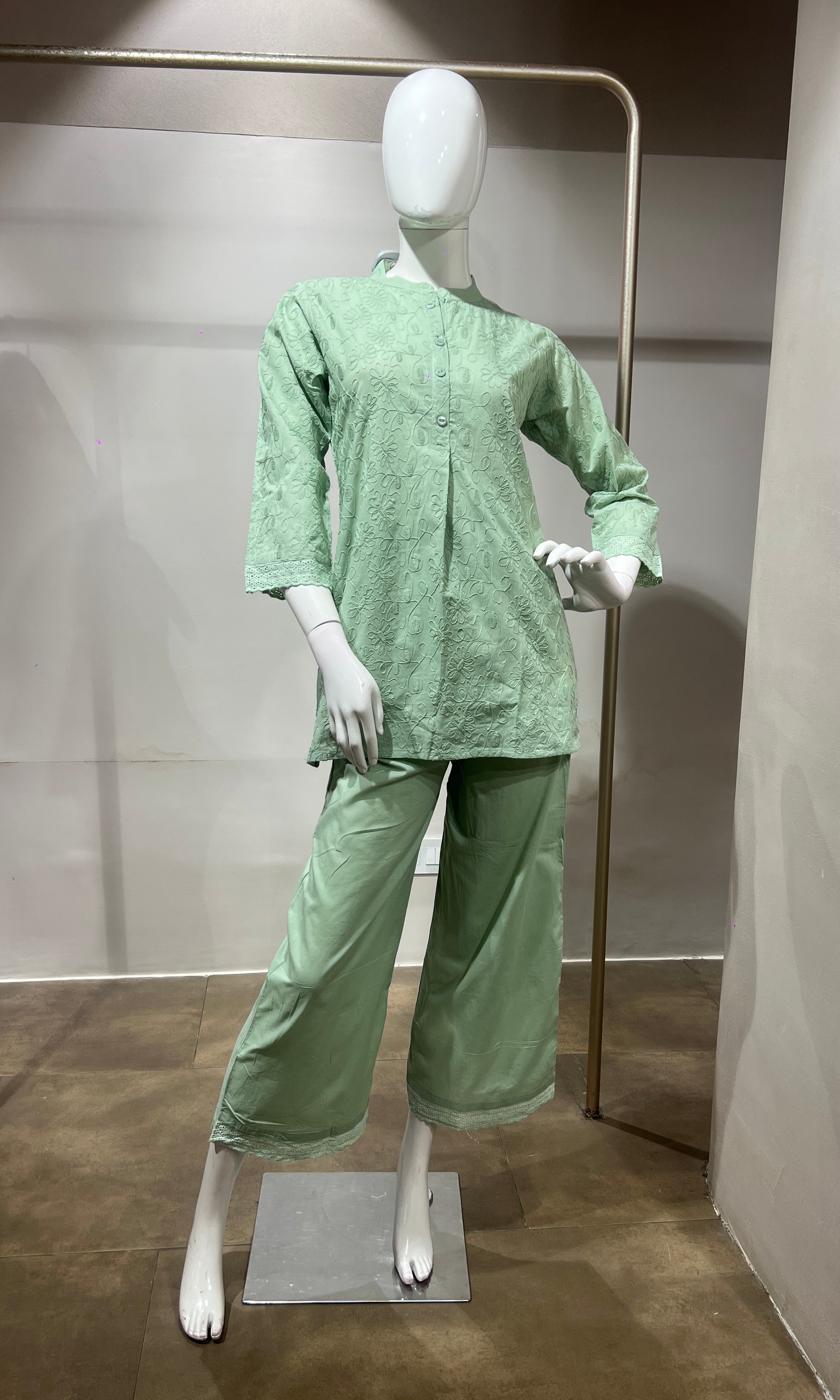 Pista green Cotton Ethnic Co-ord Set