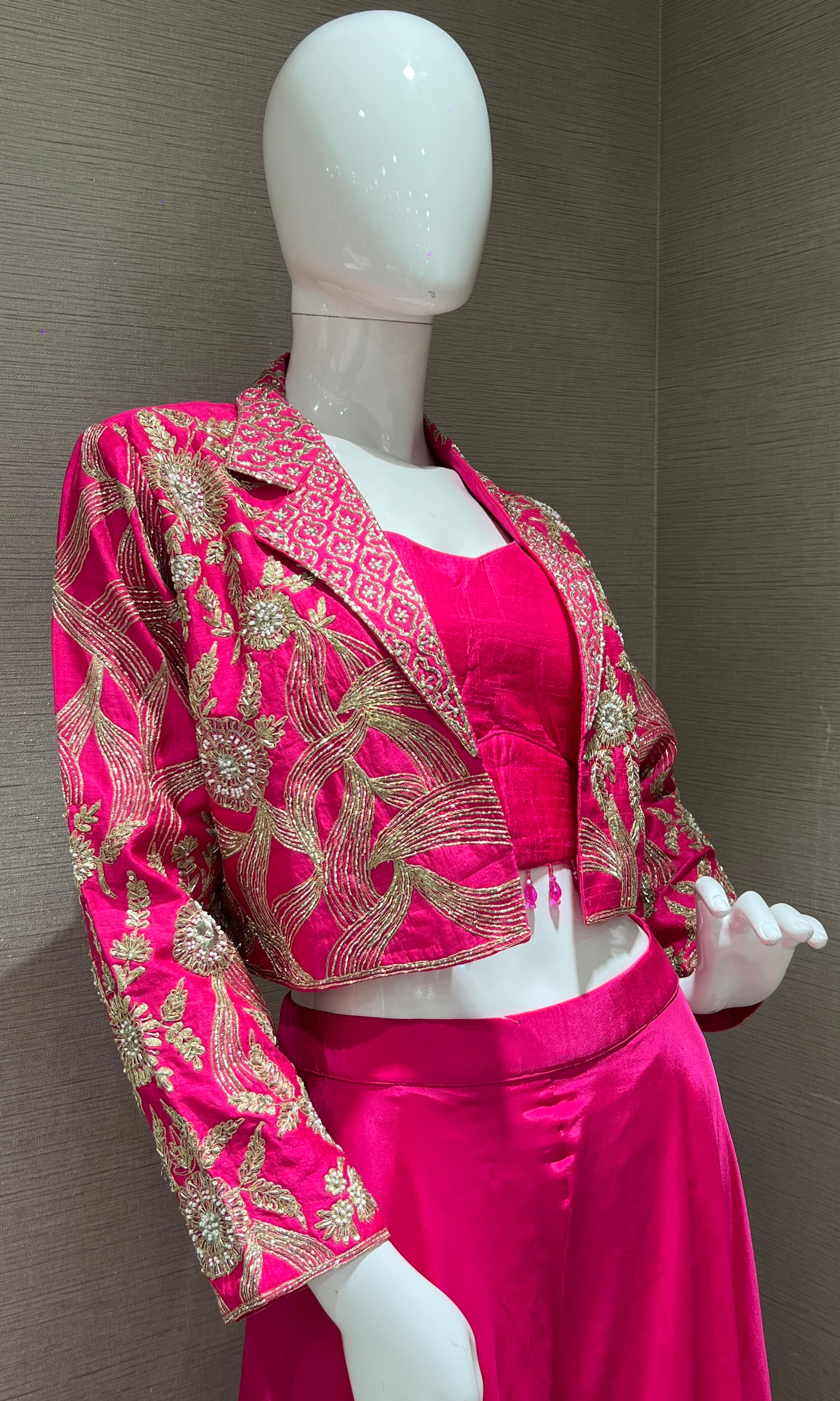 Pink Embellished Top and Jacket Palazzo Set