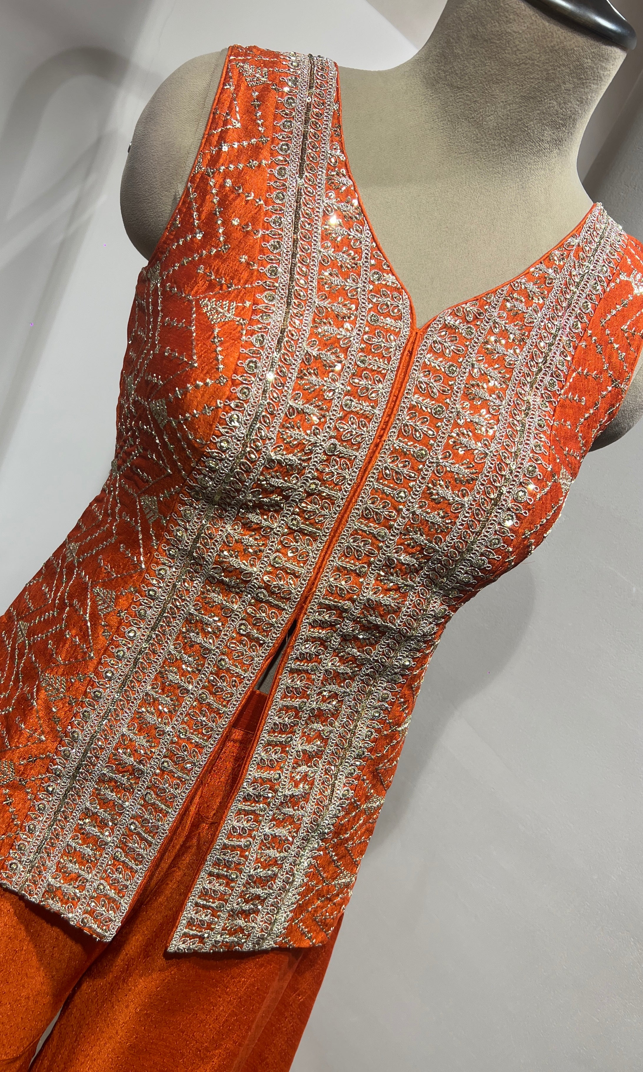 Rust Embroidered Silk Palazzo set