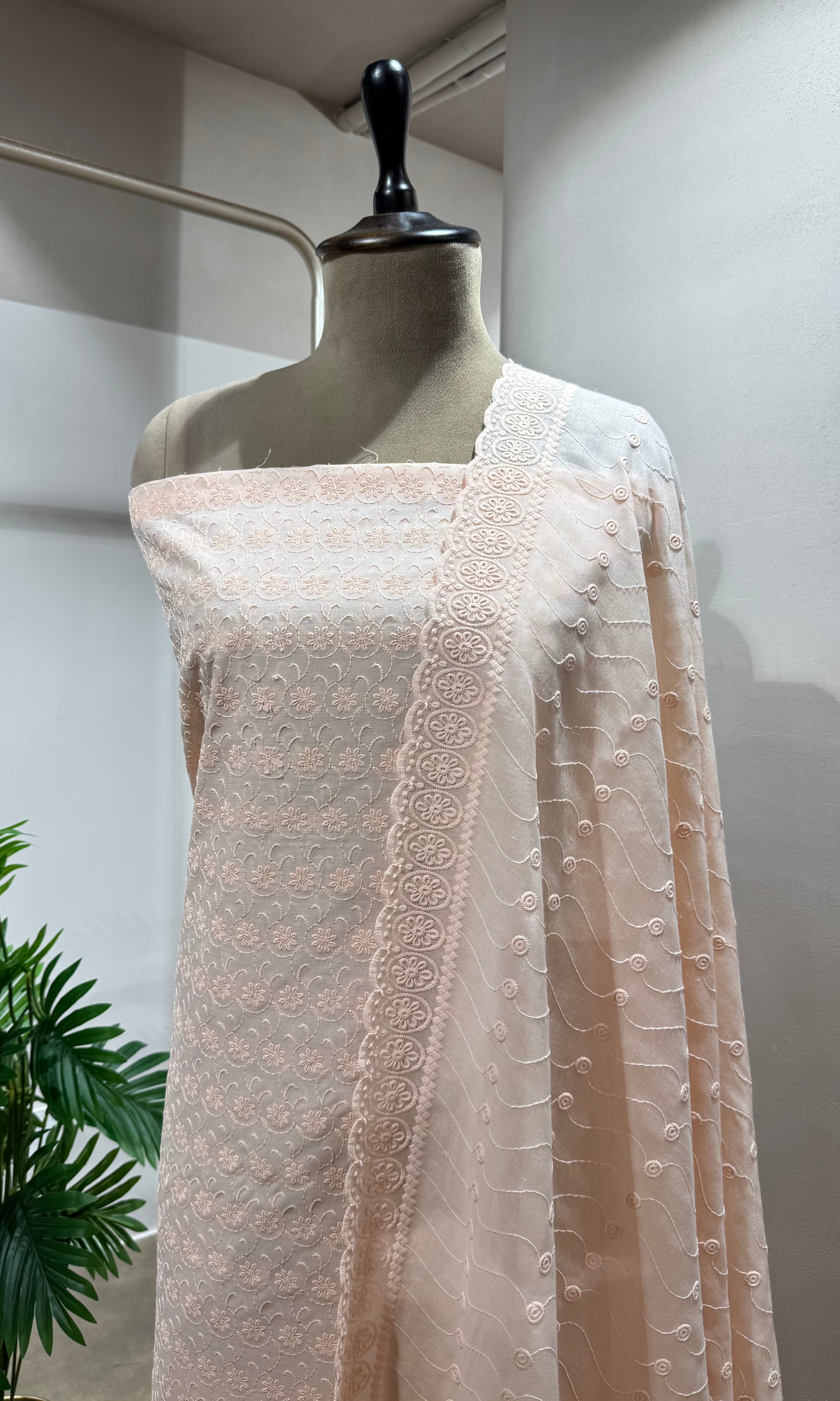 PEACH CHIKANKARI DRESS MATERIAL