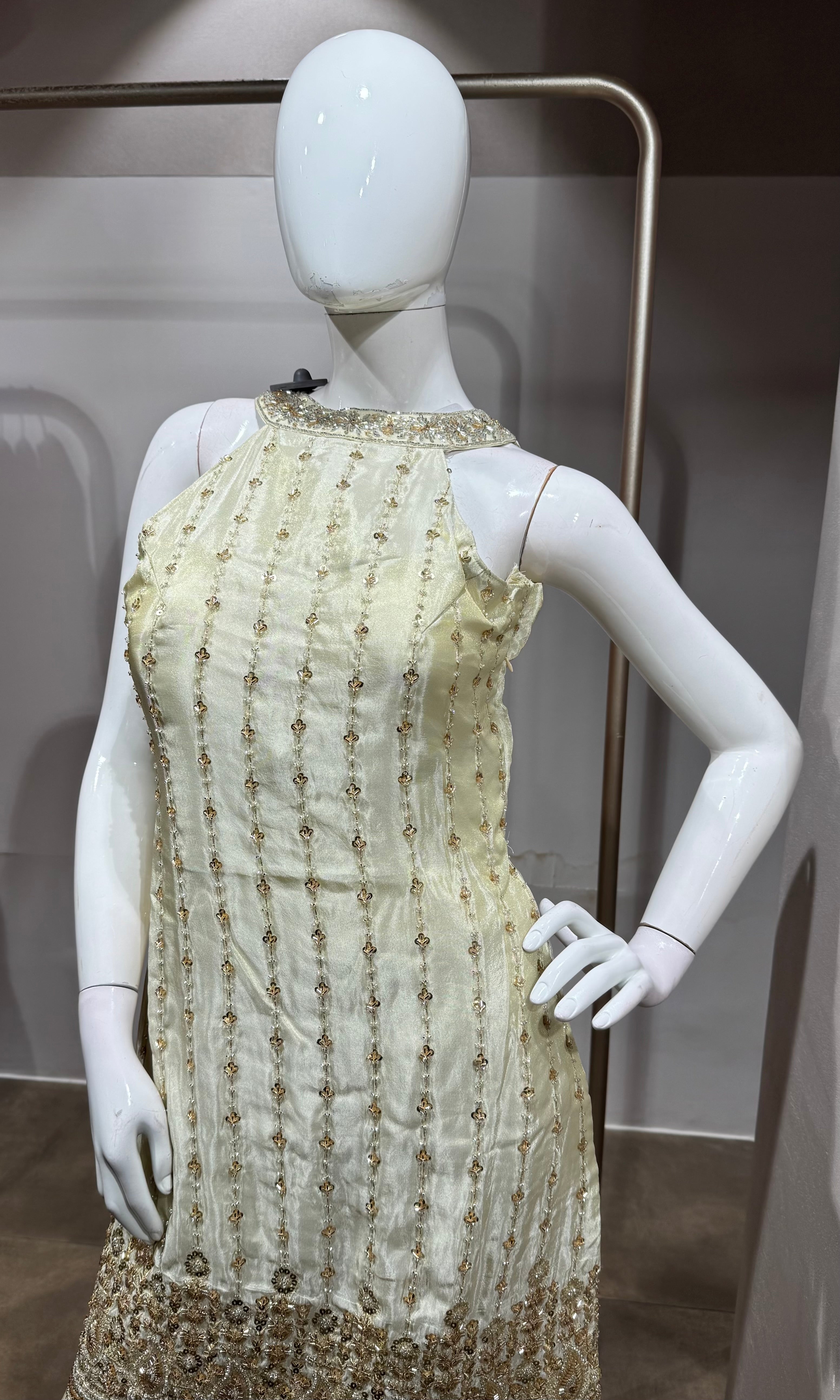 Cream Georgette Sharara Set with Dupatta