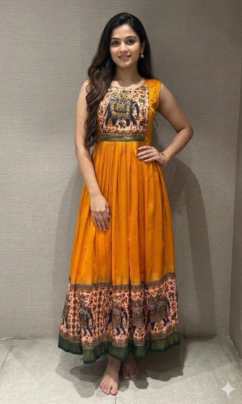 Mustard yellow ELEPHANT ETHNIC KURTI TOP