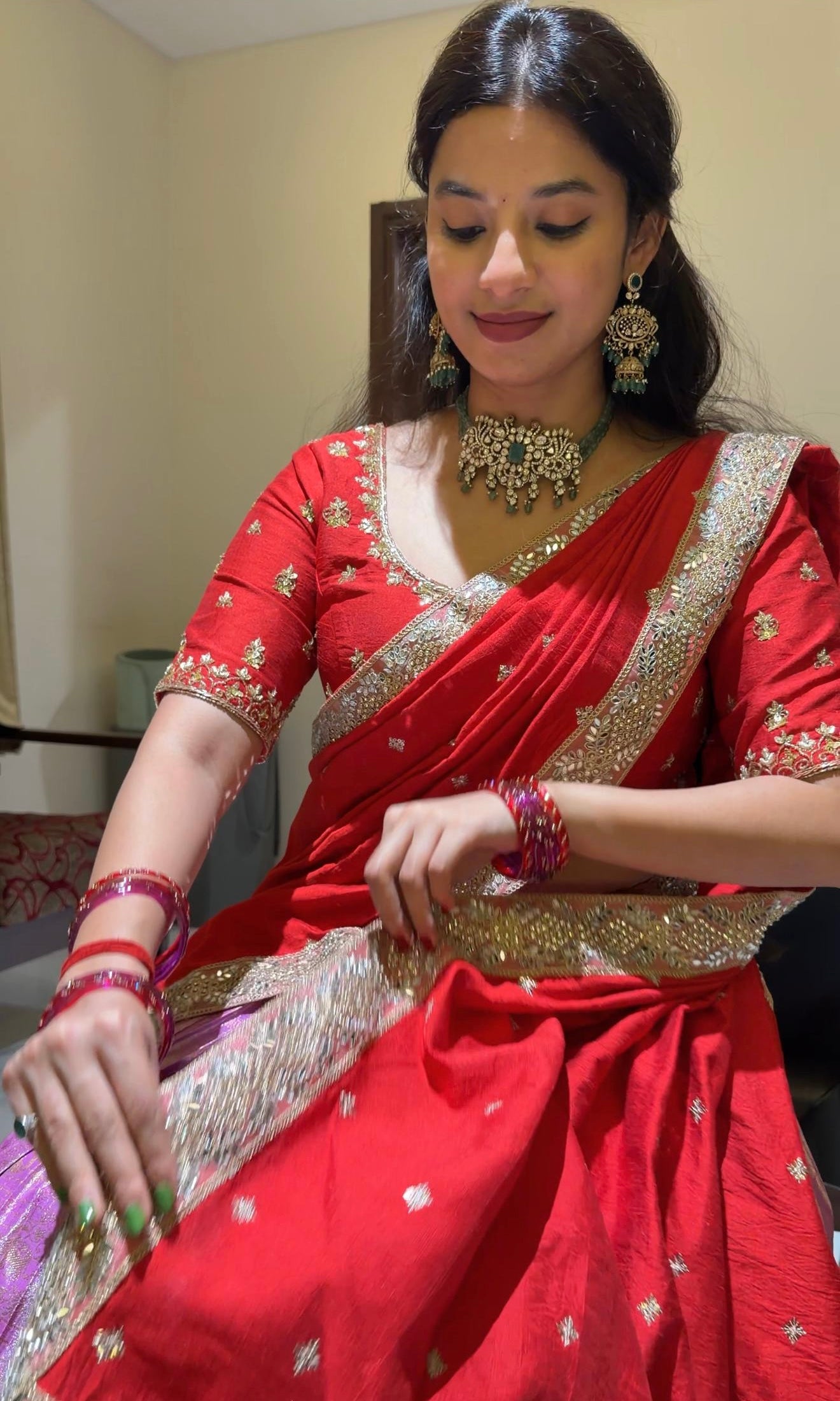 Lavender & Red LEHENGA WITH RAW SILK DUPATTA