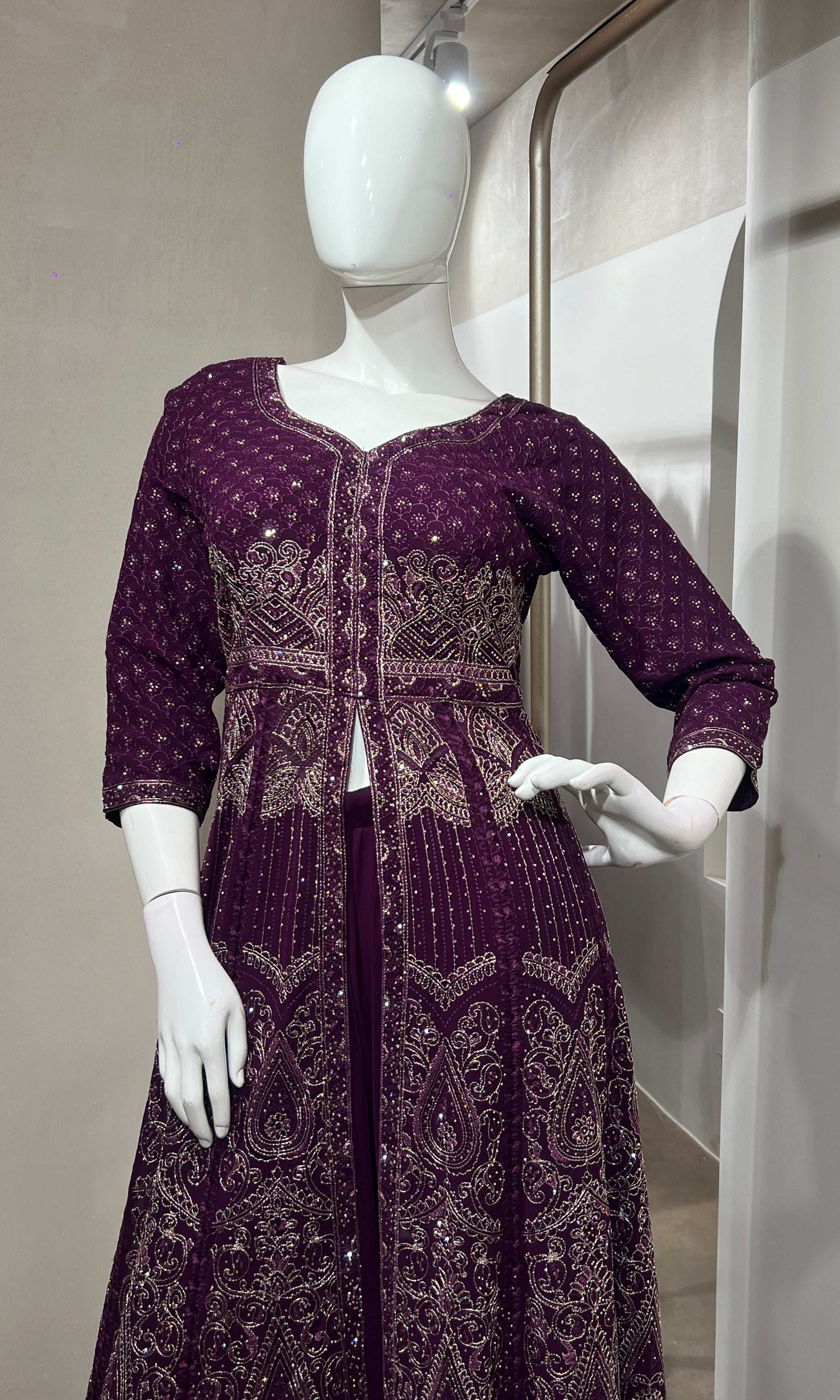 Wine FRONT SLIT ANARKALI WITH PALAZZO PANTS