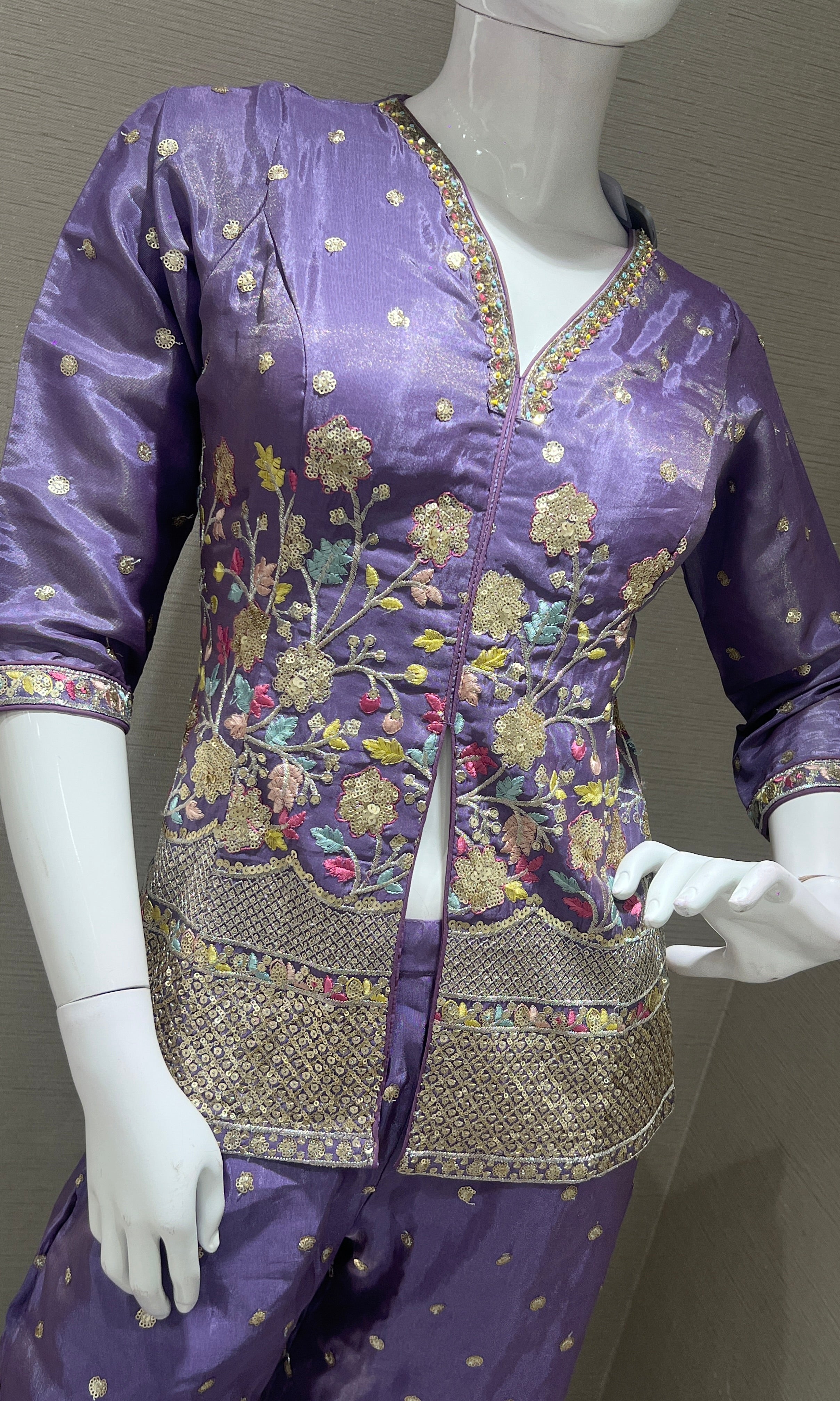 Light Purple Floral Embroidered Palazzo set