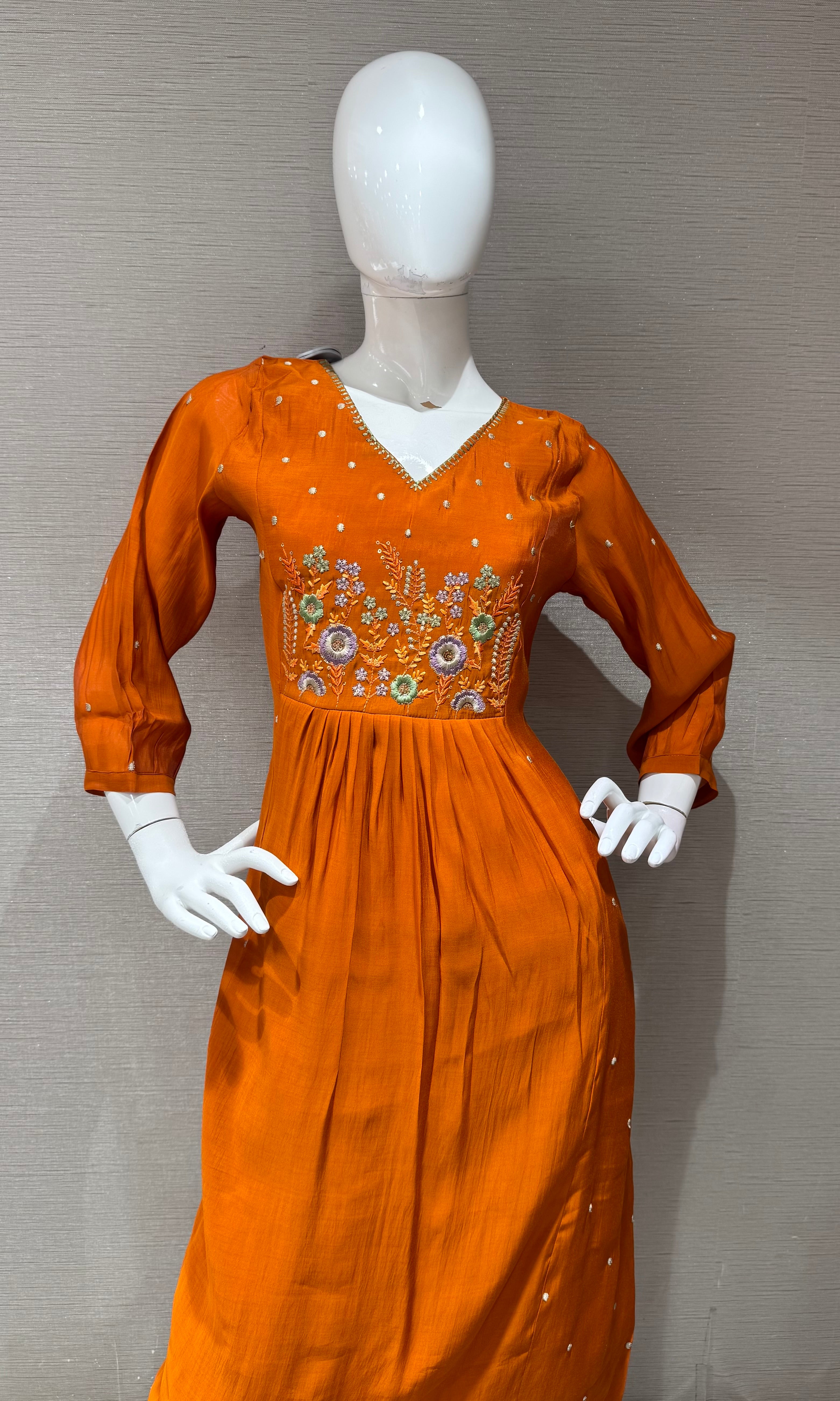Rust Floral embroidery kurta set