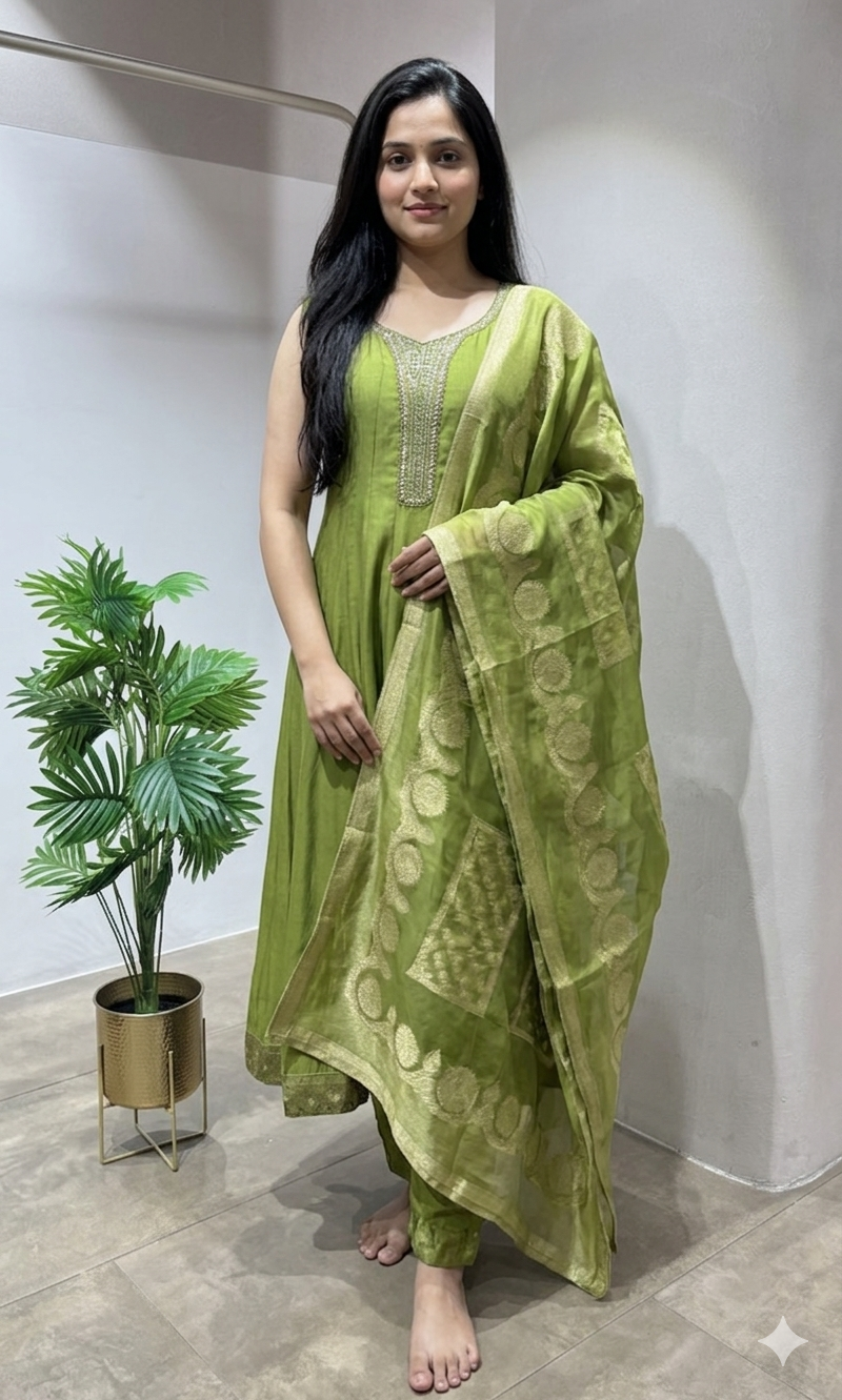 Green ethnic anarkali set