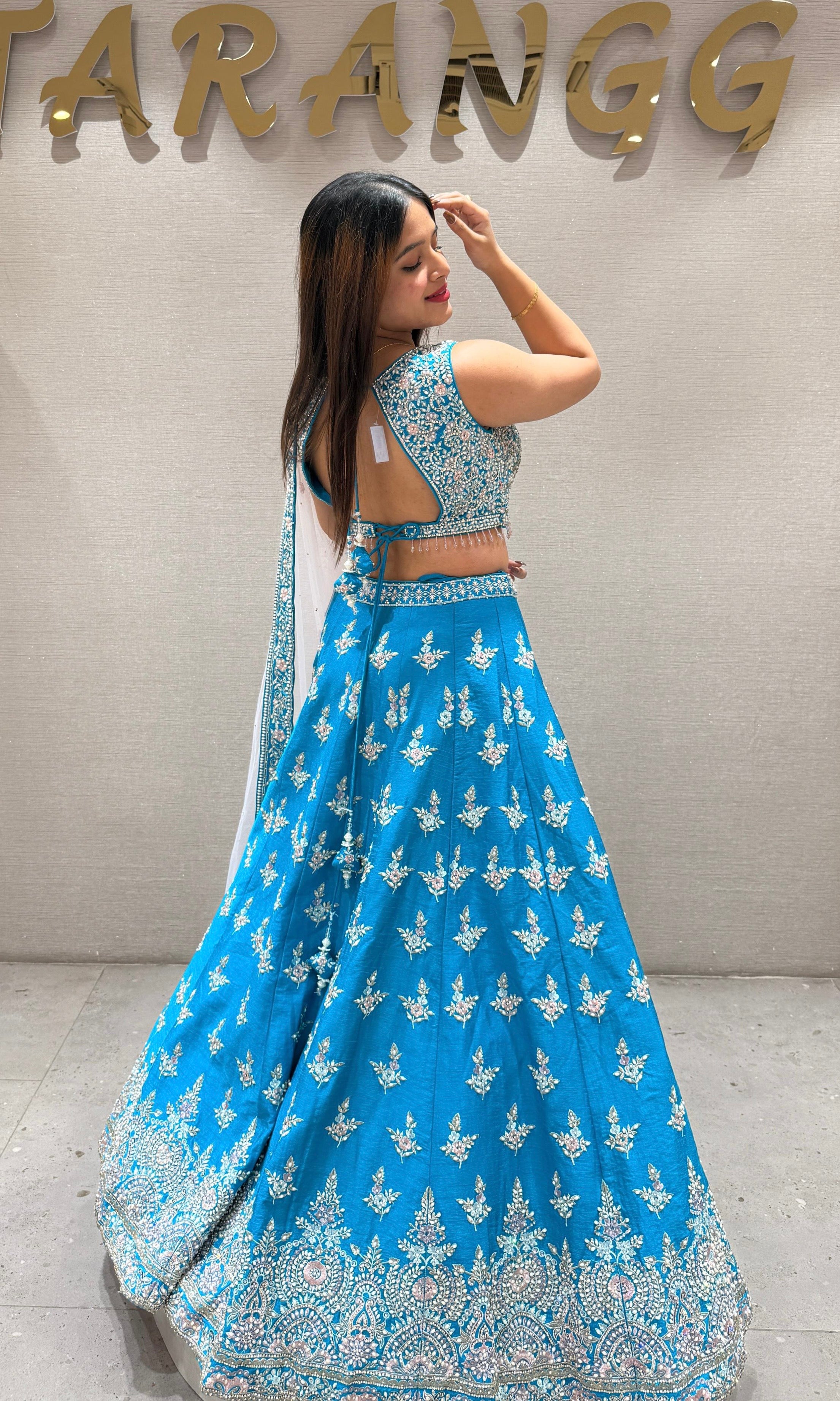 Rama blue embroidered lehenga with choli