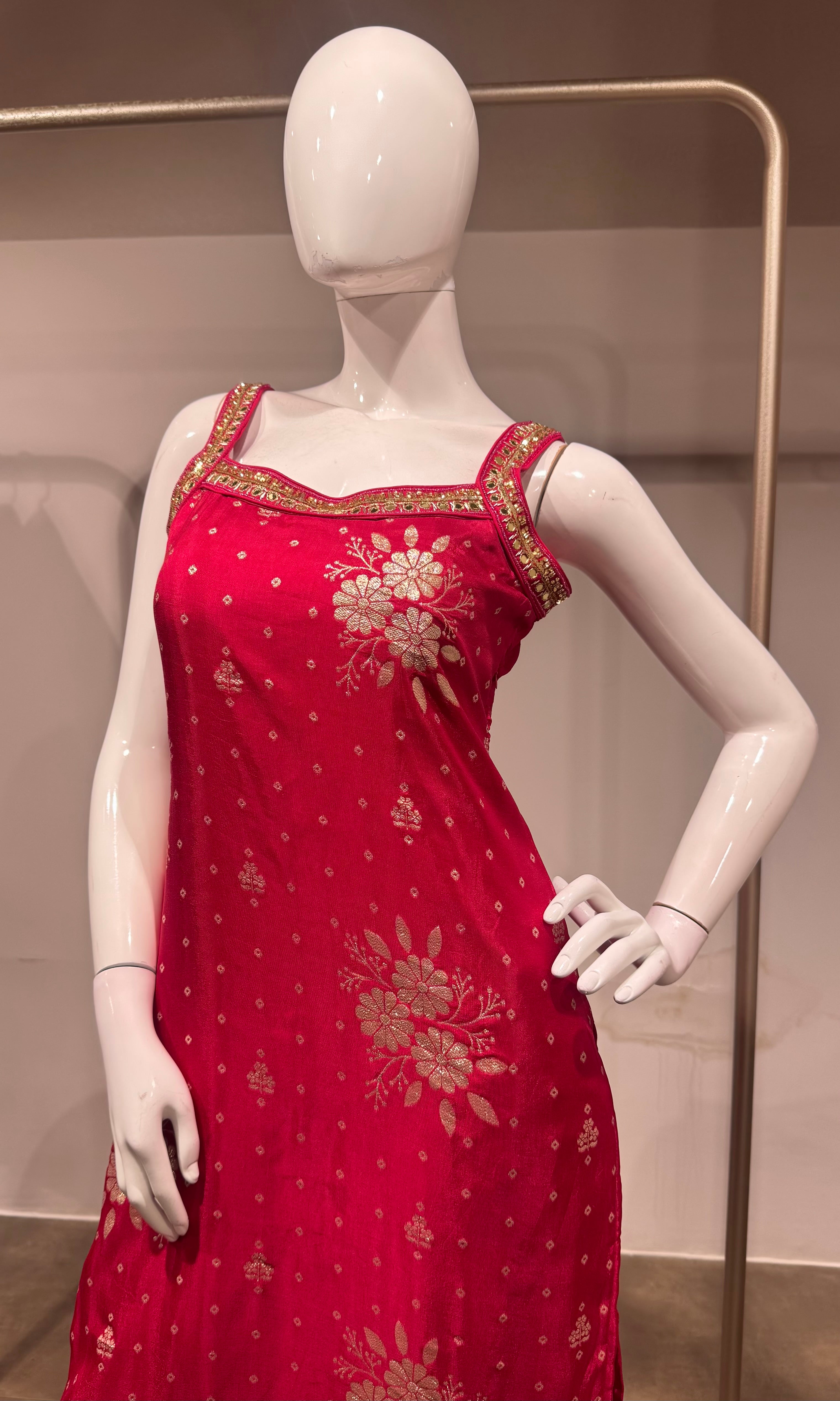 Rani Pink Embroidered Kurta Set with Dupatta