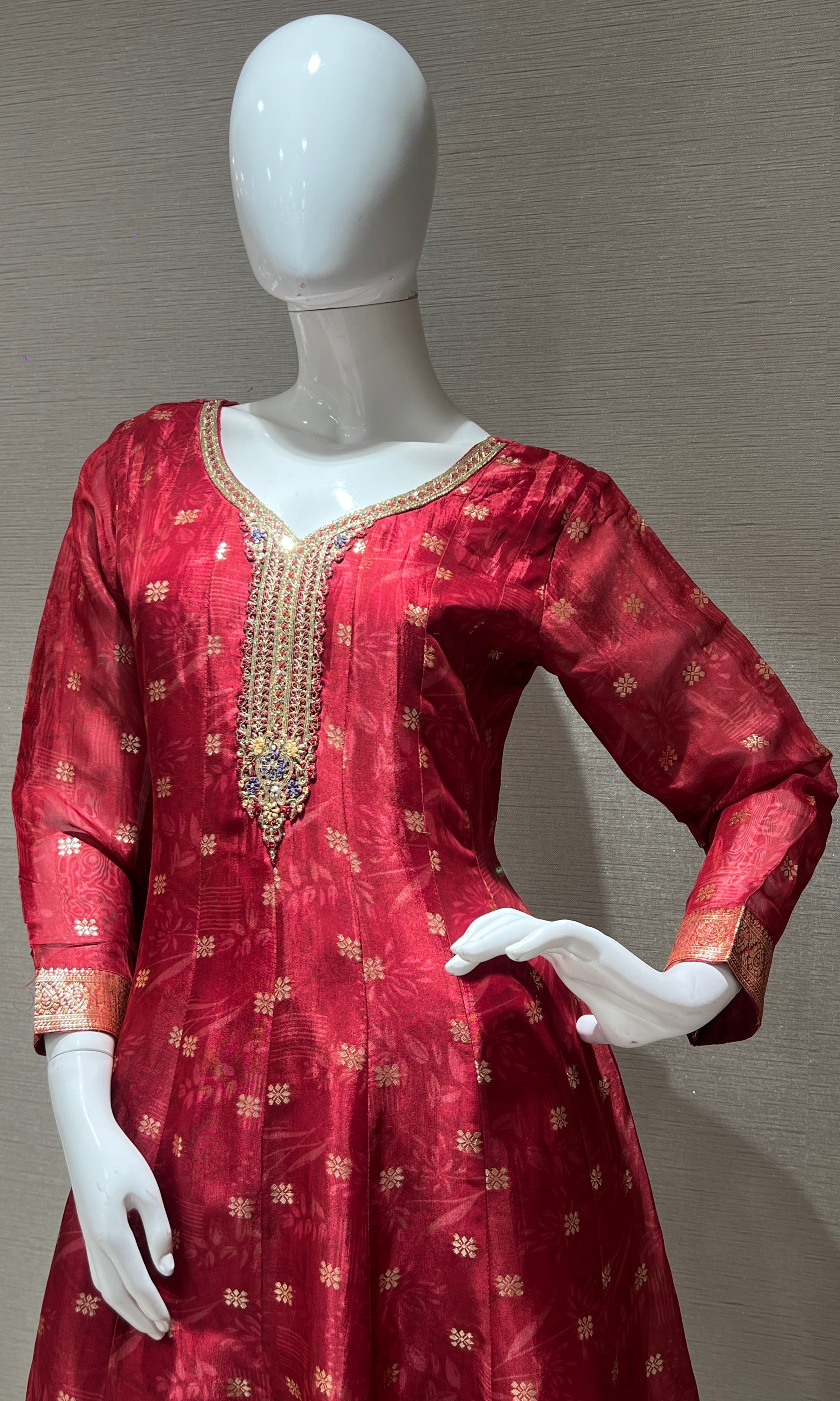 Maroon Anarkali with Gota Work