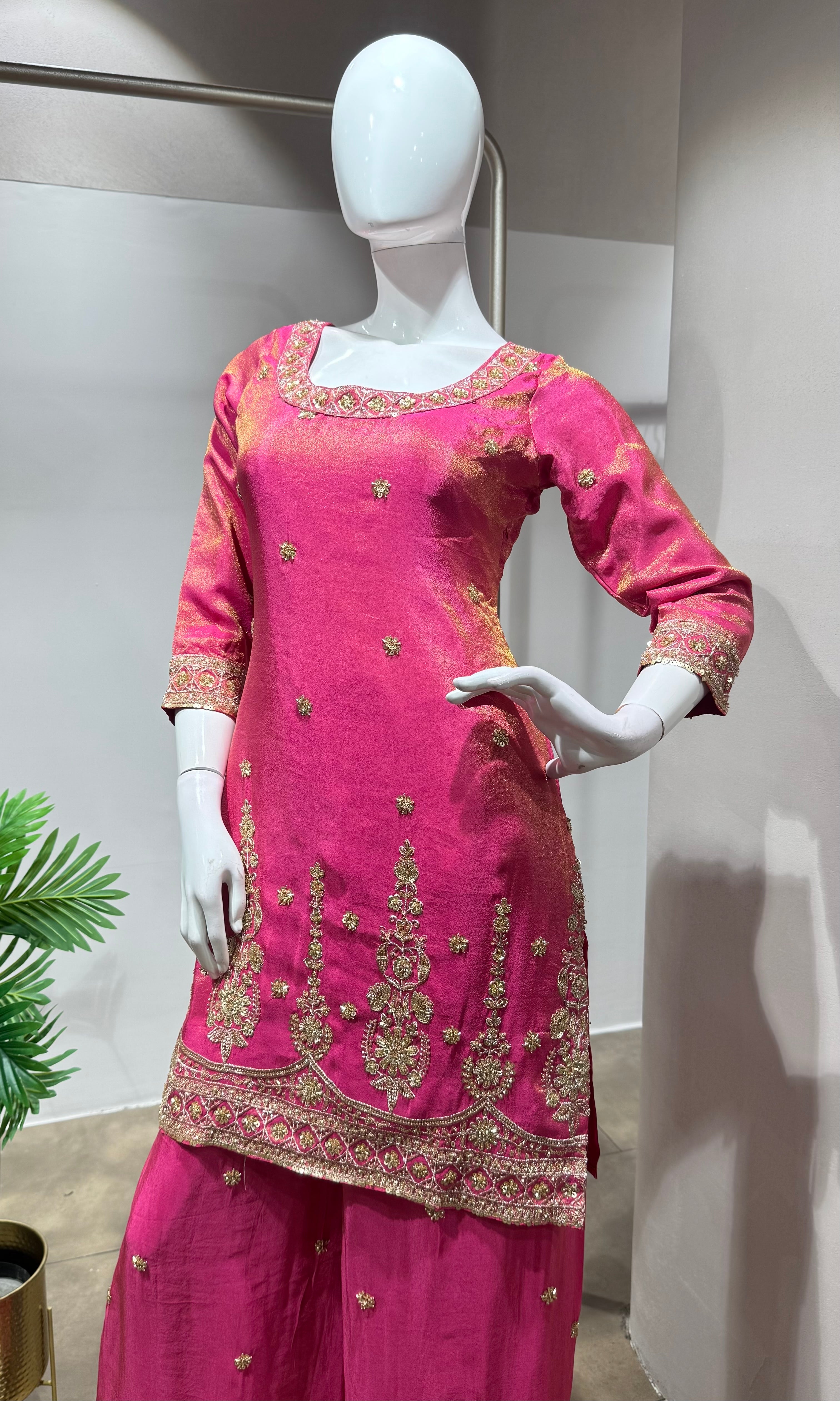 Pink gold zari work sharara set