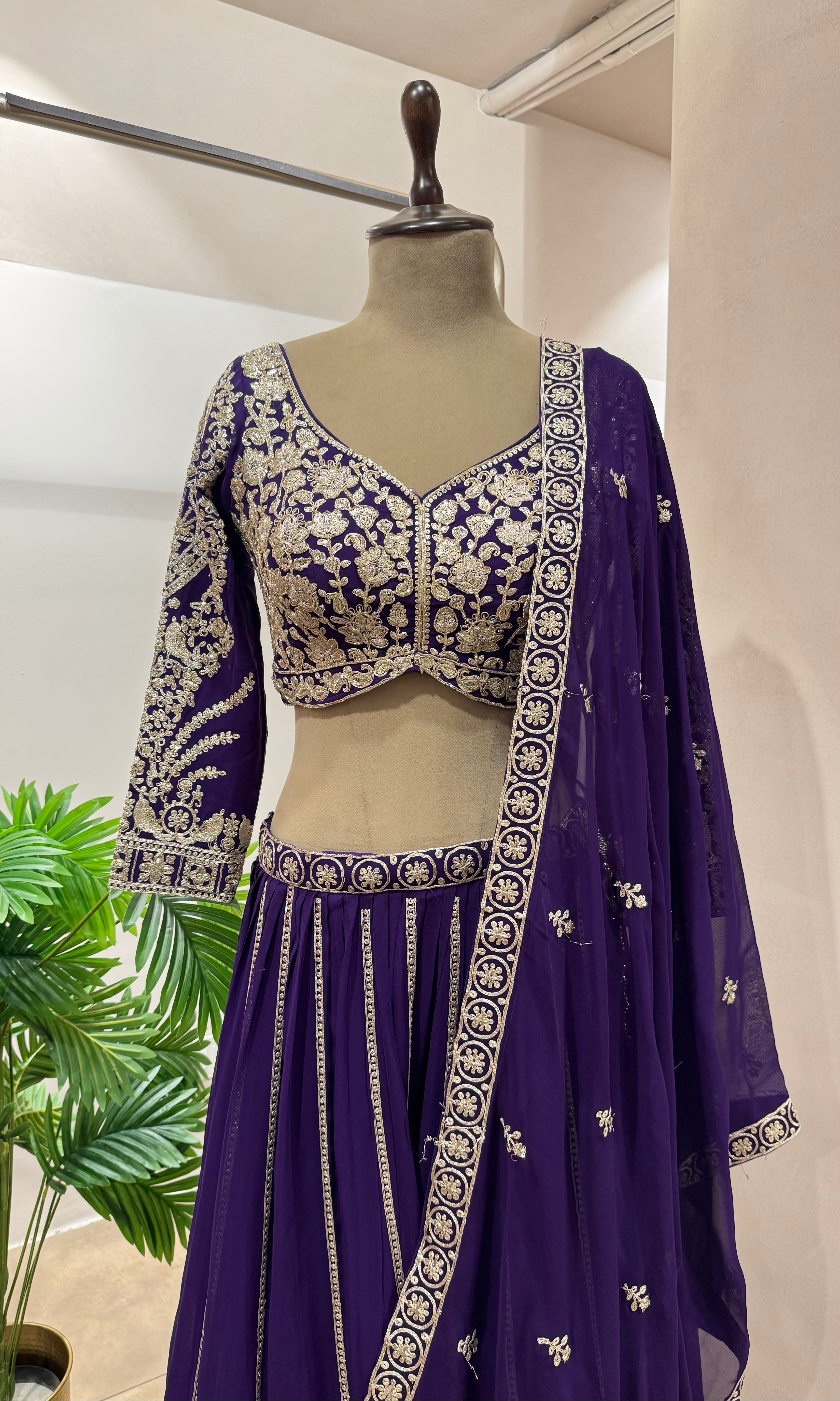 Purple HEAVY EMBROIDERED LEHENGA SET