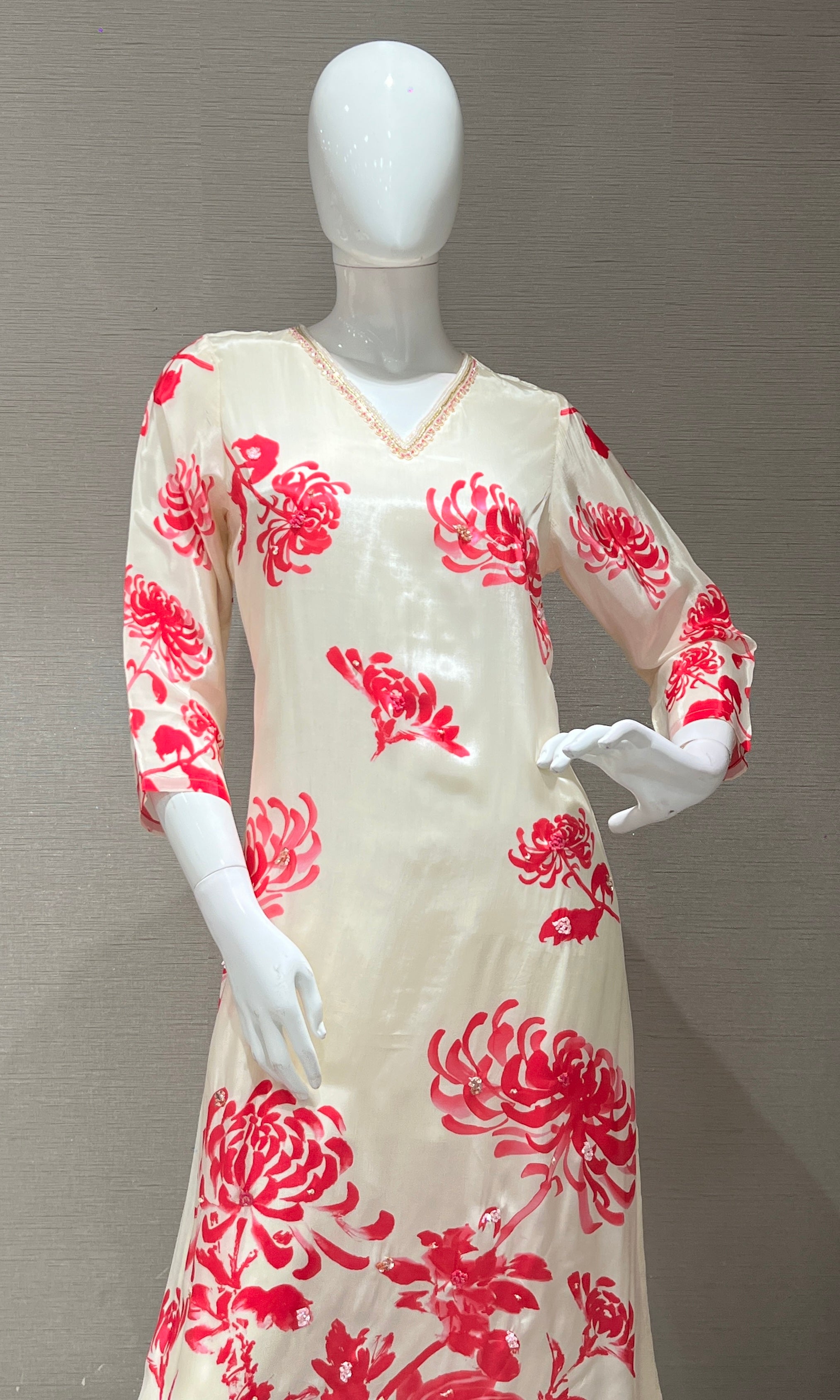 IVORY Pink Blossom PRINTED KURTA SET