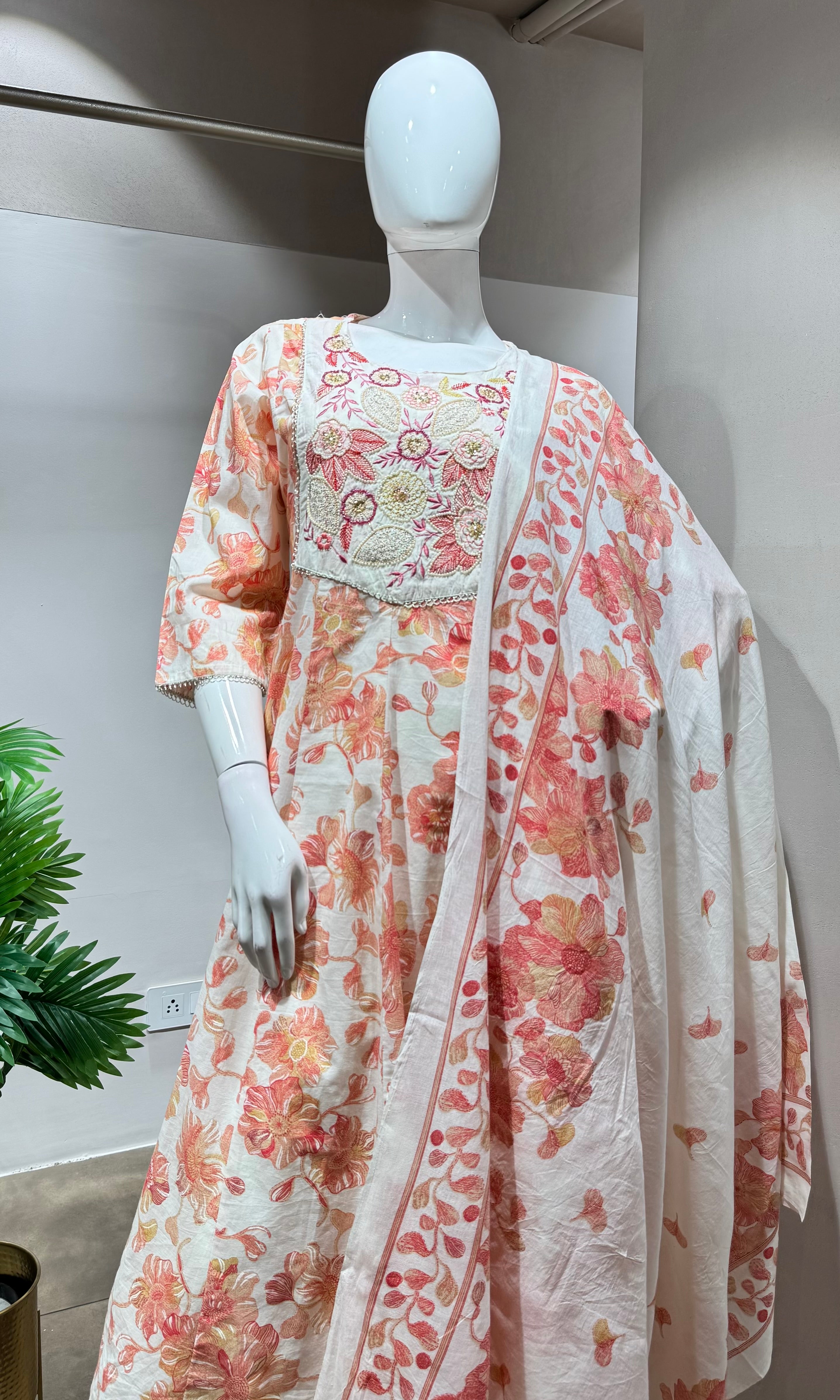 Pink spring summer floral anarakali