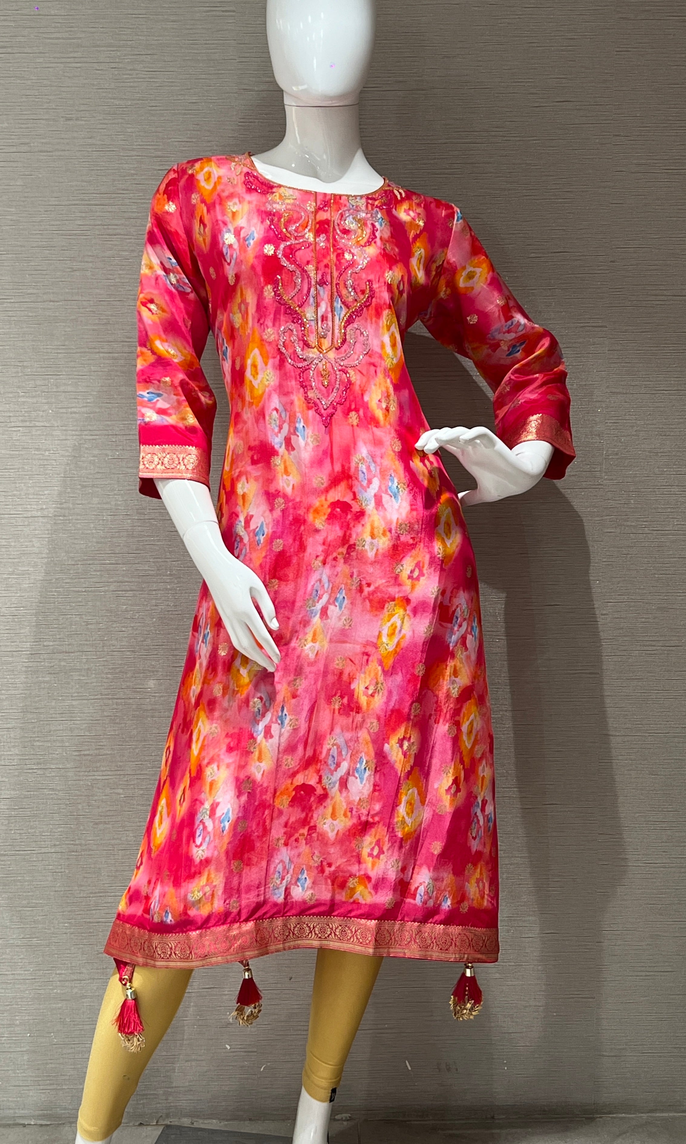 Pink Banarasi silk kurti