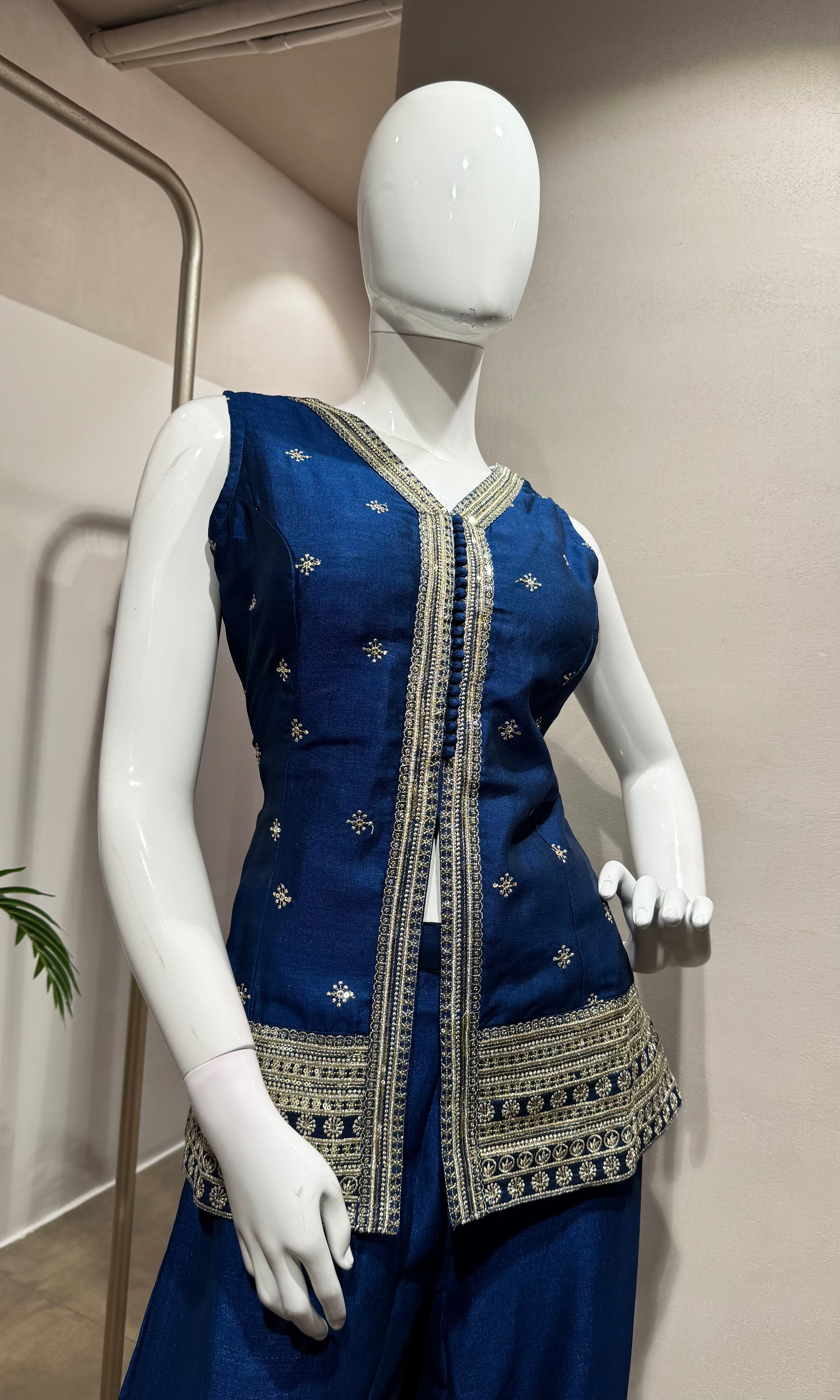Blue Gold Embroidery sharara set