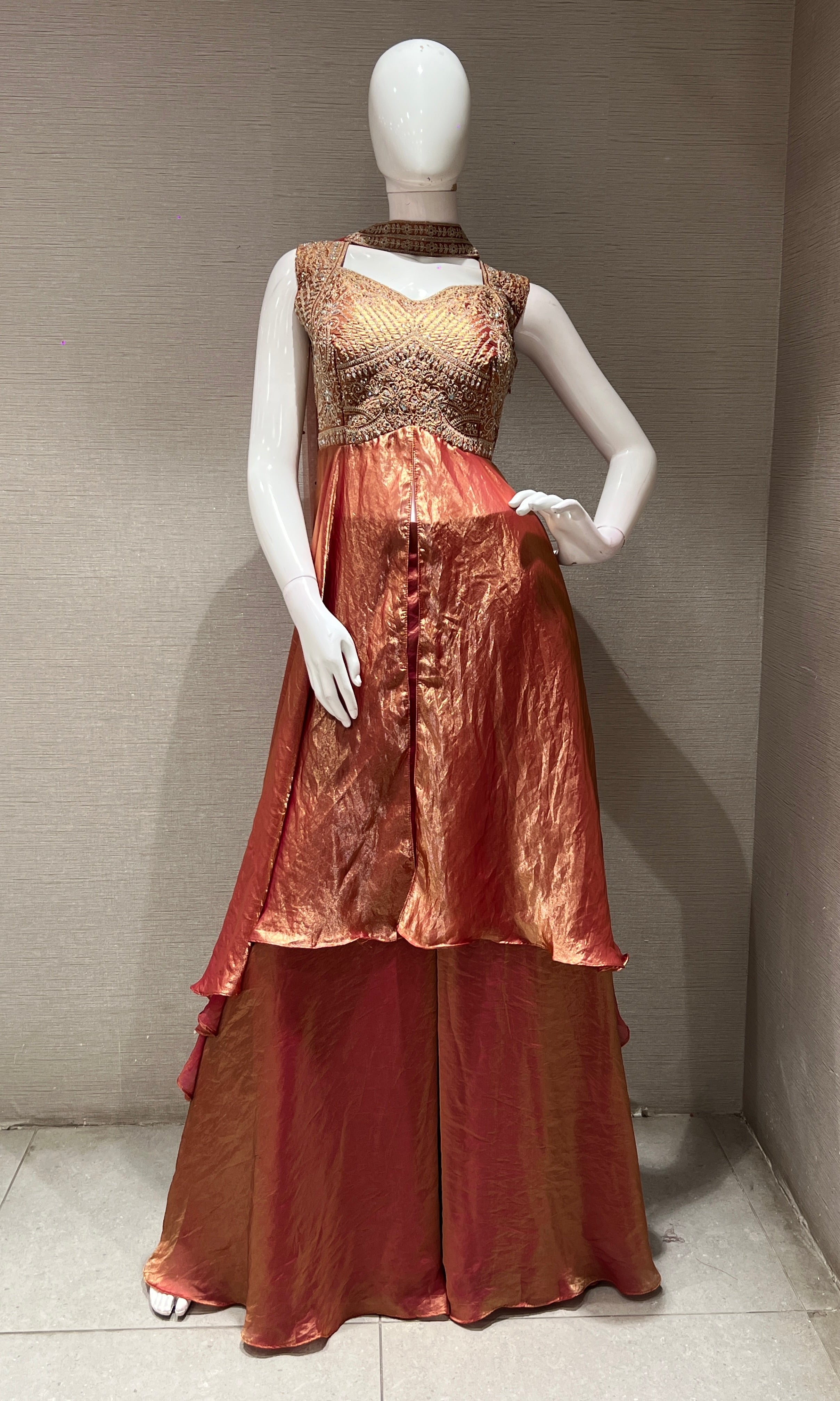 RUST FRONT SLIT ANARKALI SET