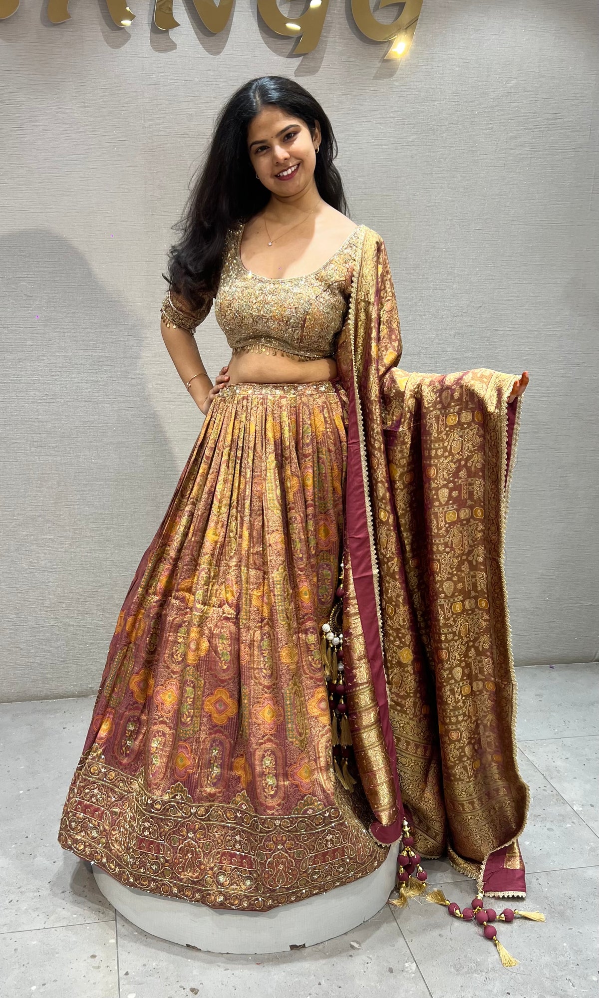 Golden Terracotta banarasi Silk Lehenga with dupatta