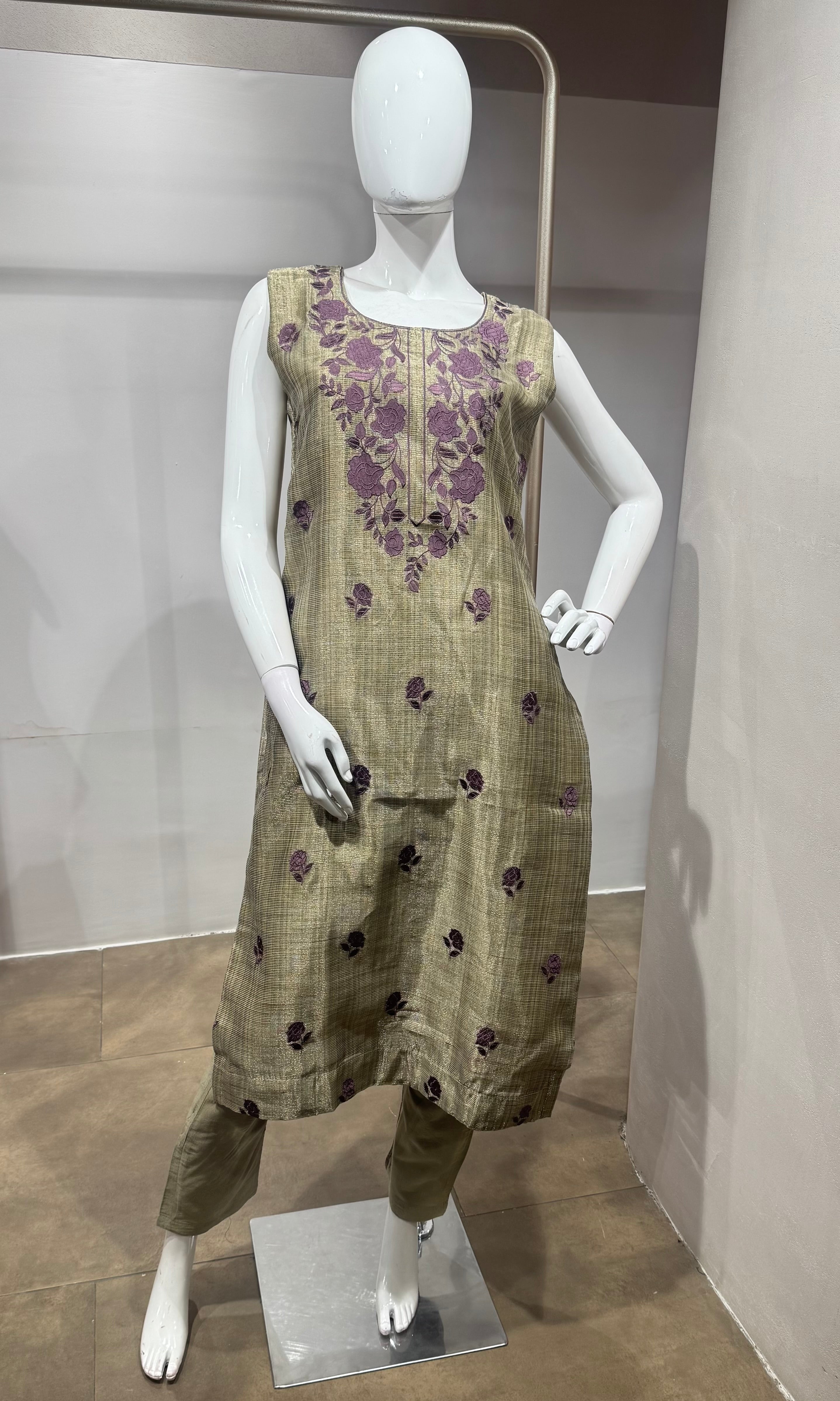 Gold & Purple Embroidered Kurta Set