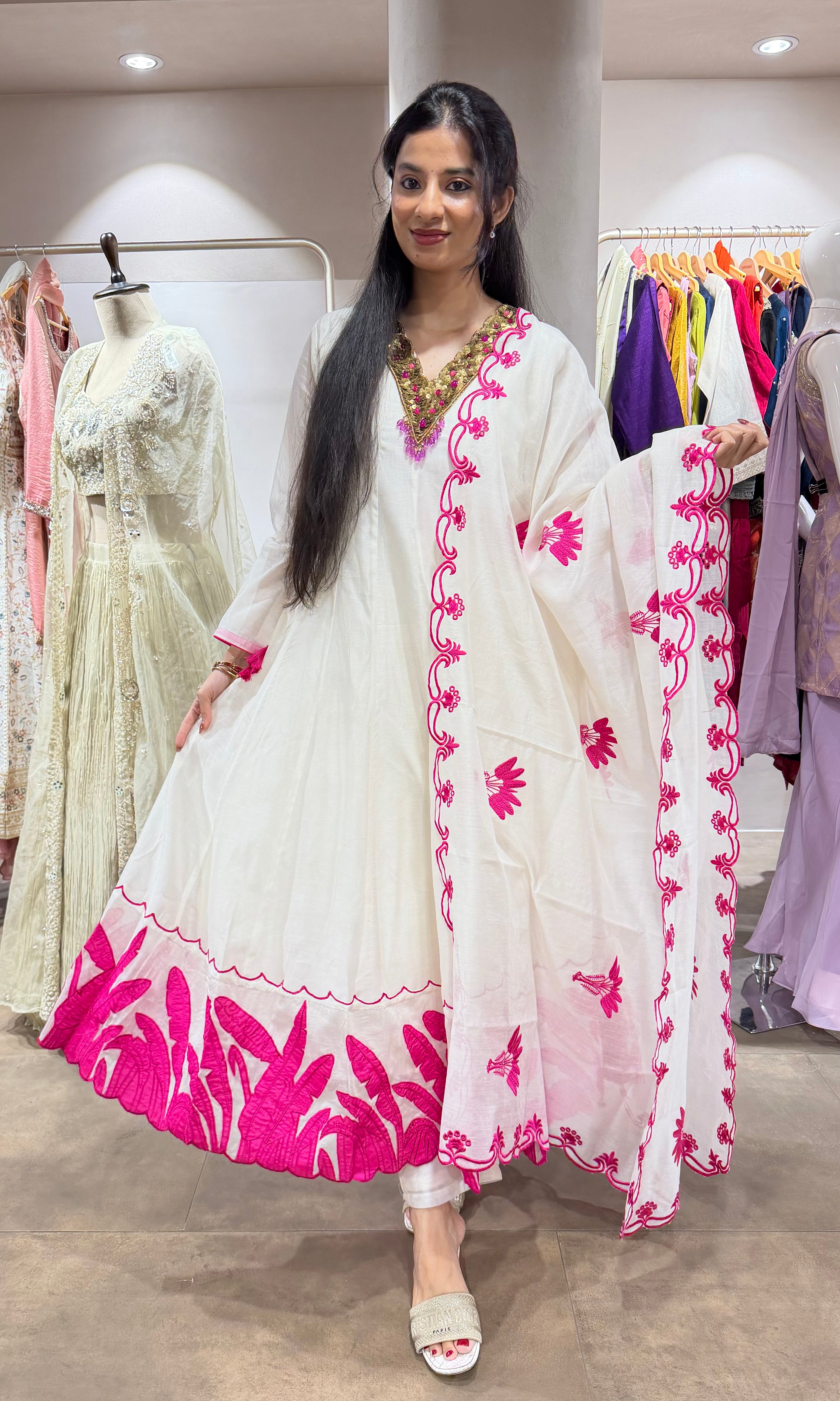 HALF WHITE & PINK ETHNIC ANARKALI SET