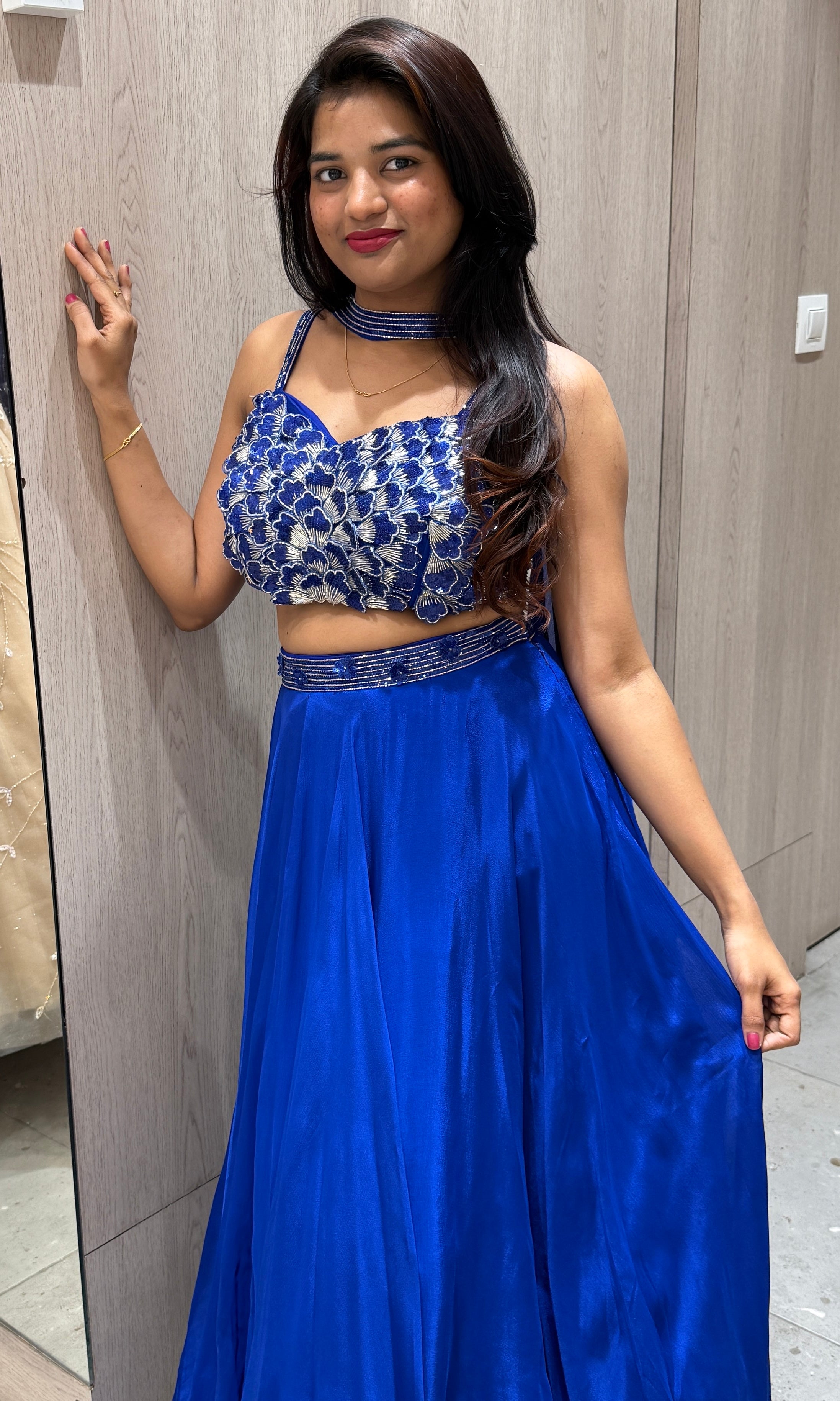 Blue lehenga with neck dupatta 1000