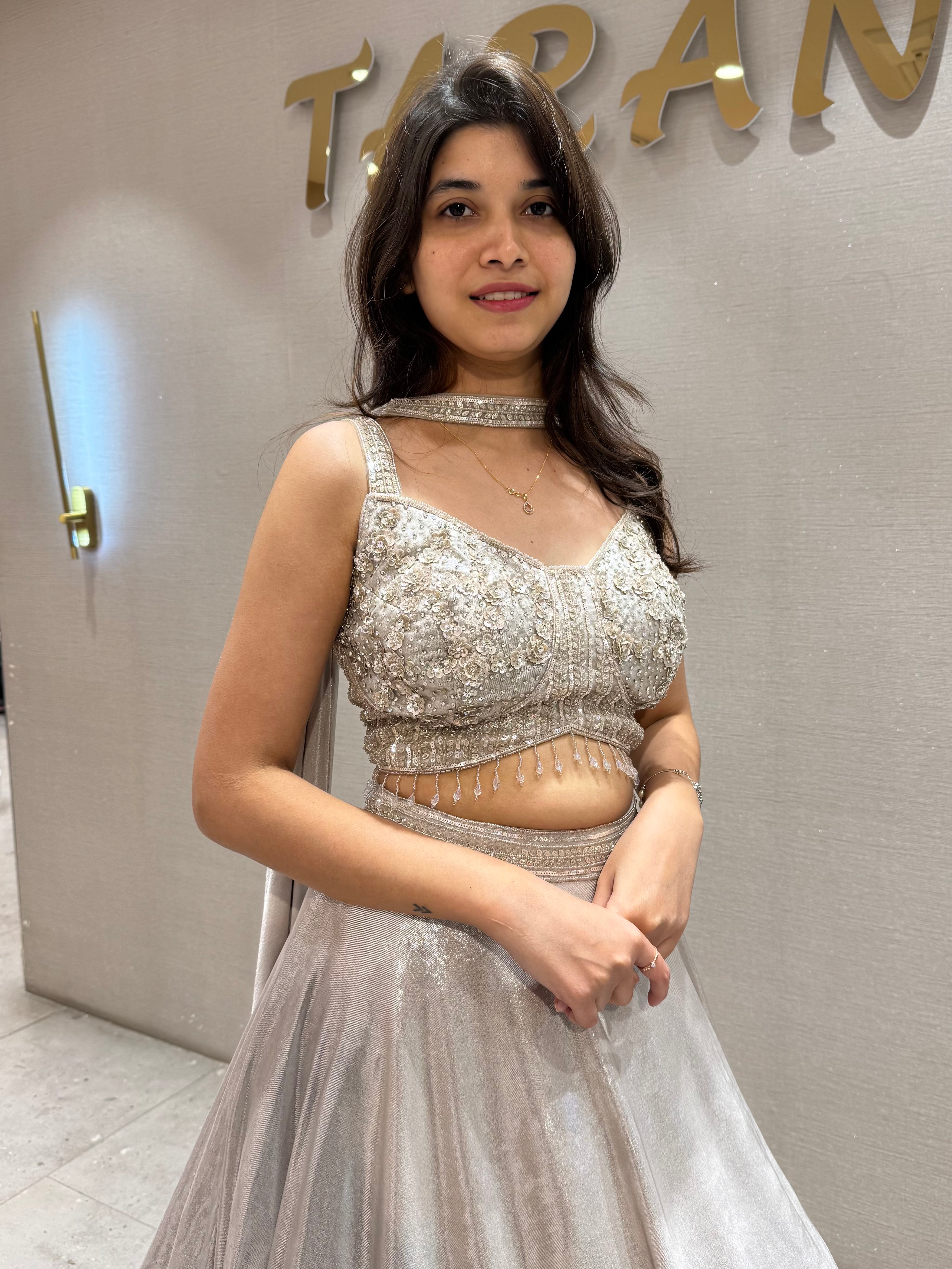 Metallic Silver Organza Lehenga Set