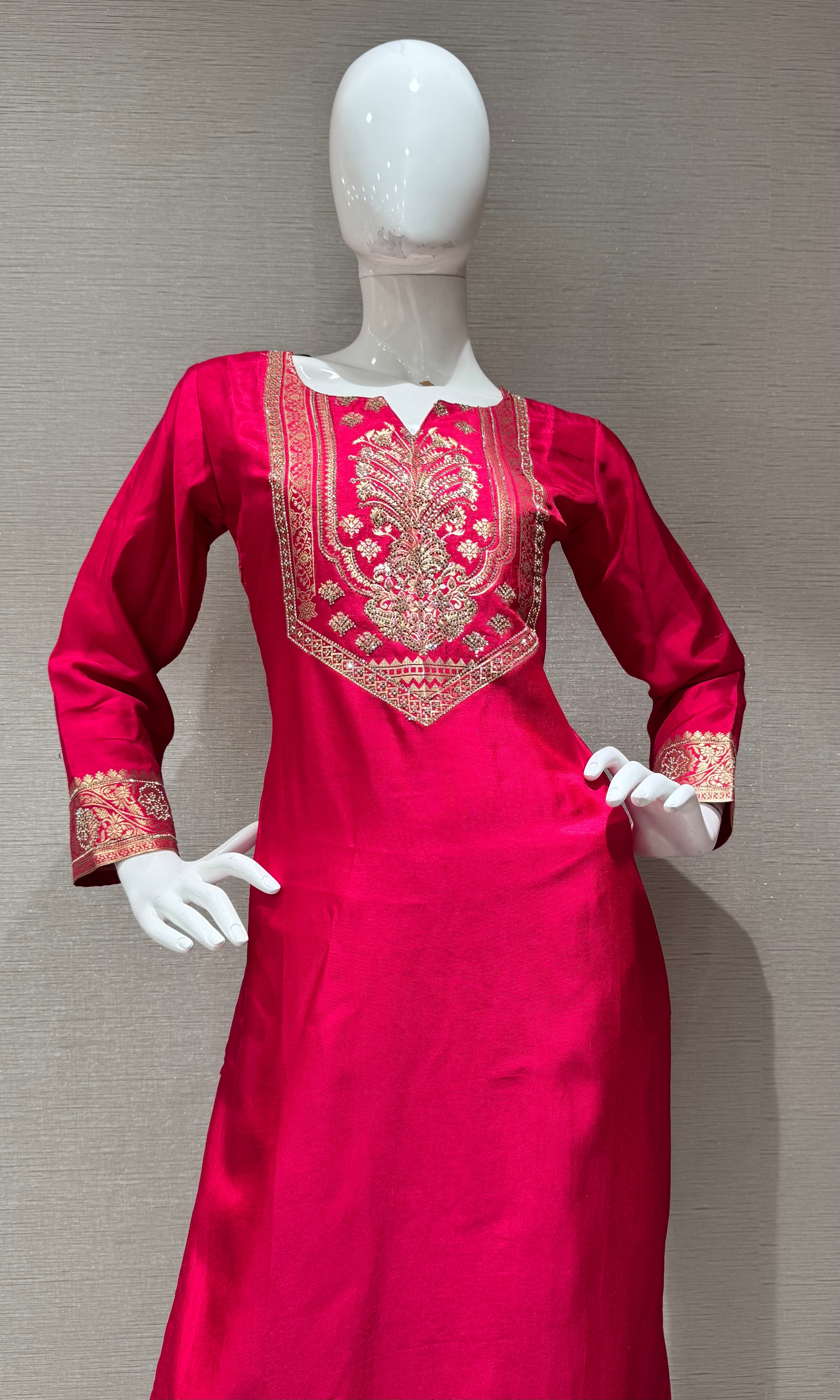 Pink Silk Blend Ethnic Kurta set