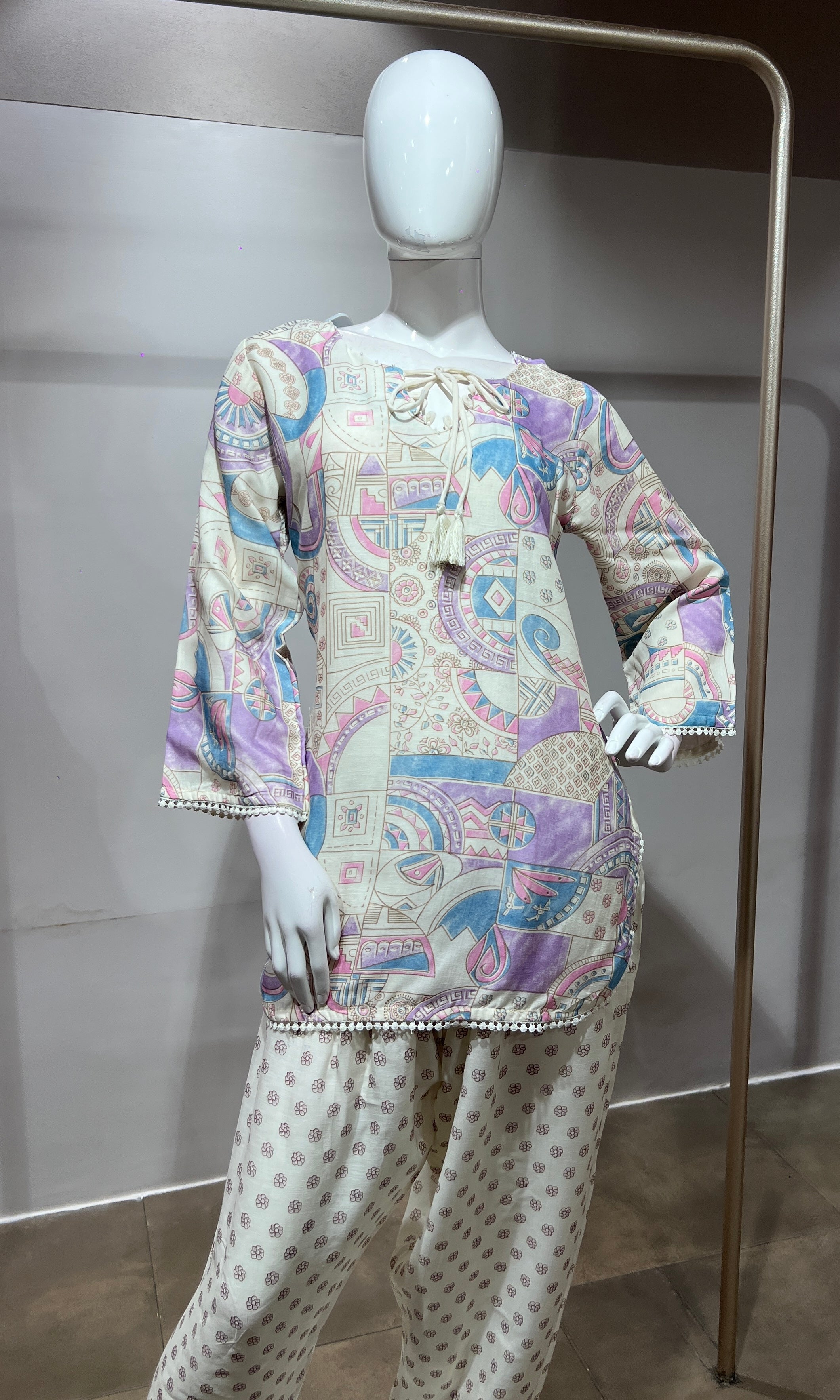 Purple Pastel Floral Printed Farsi salwar
