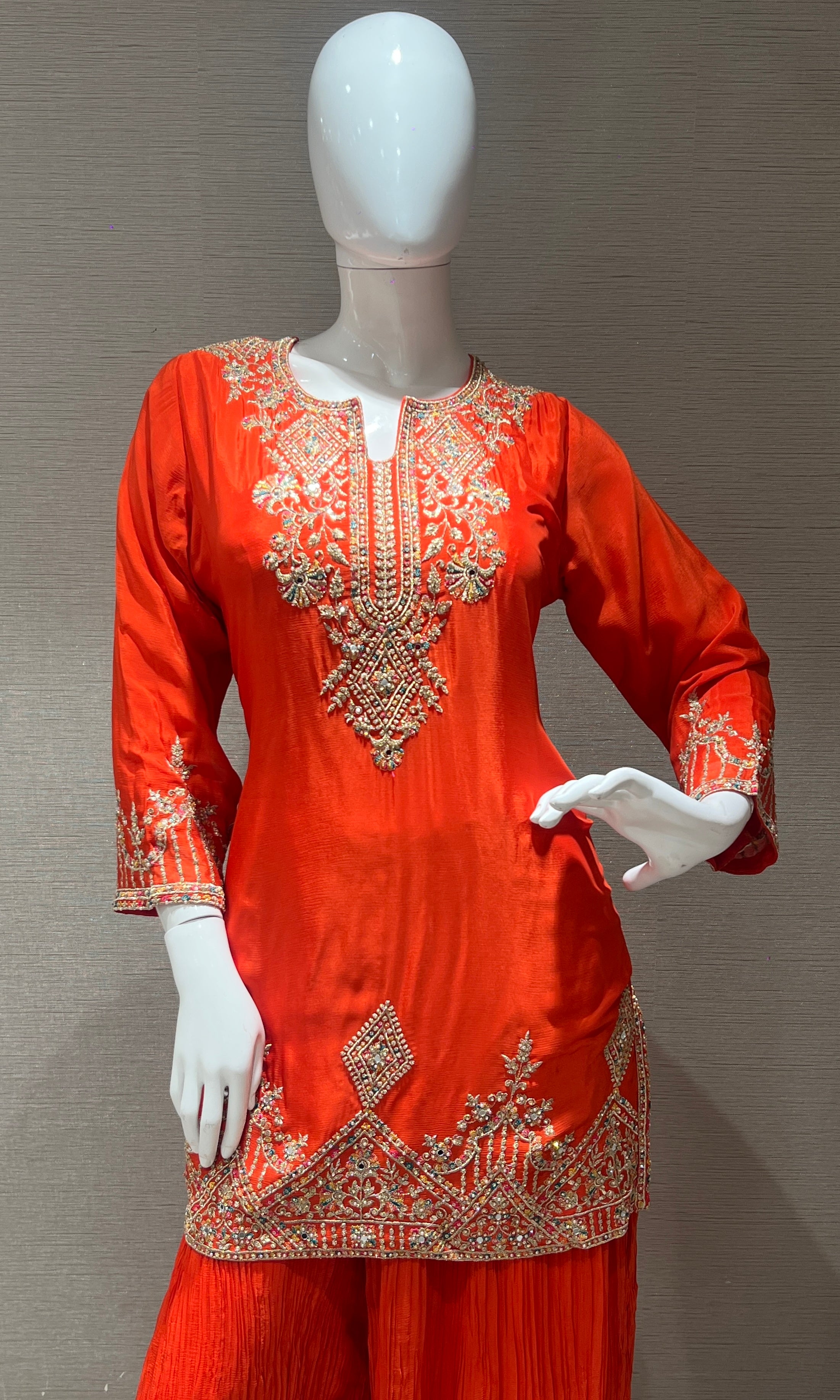 Orange Embroidered Sharara Set