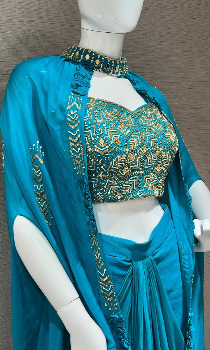 Blue dress with cape Indo western