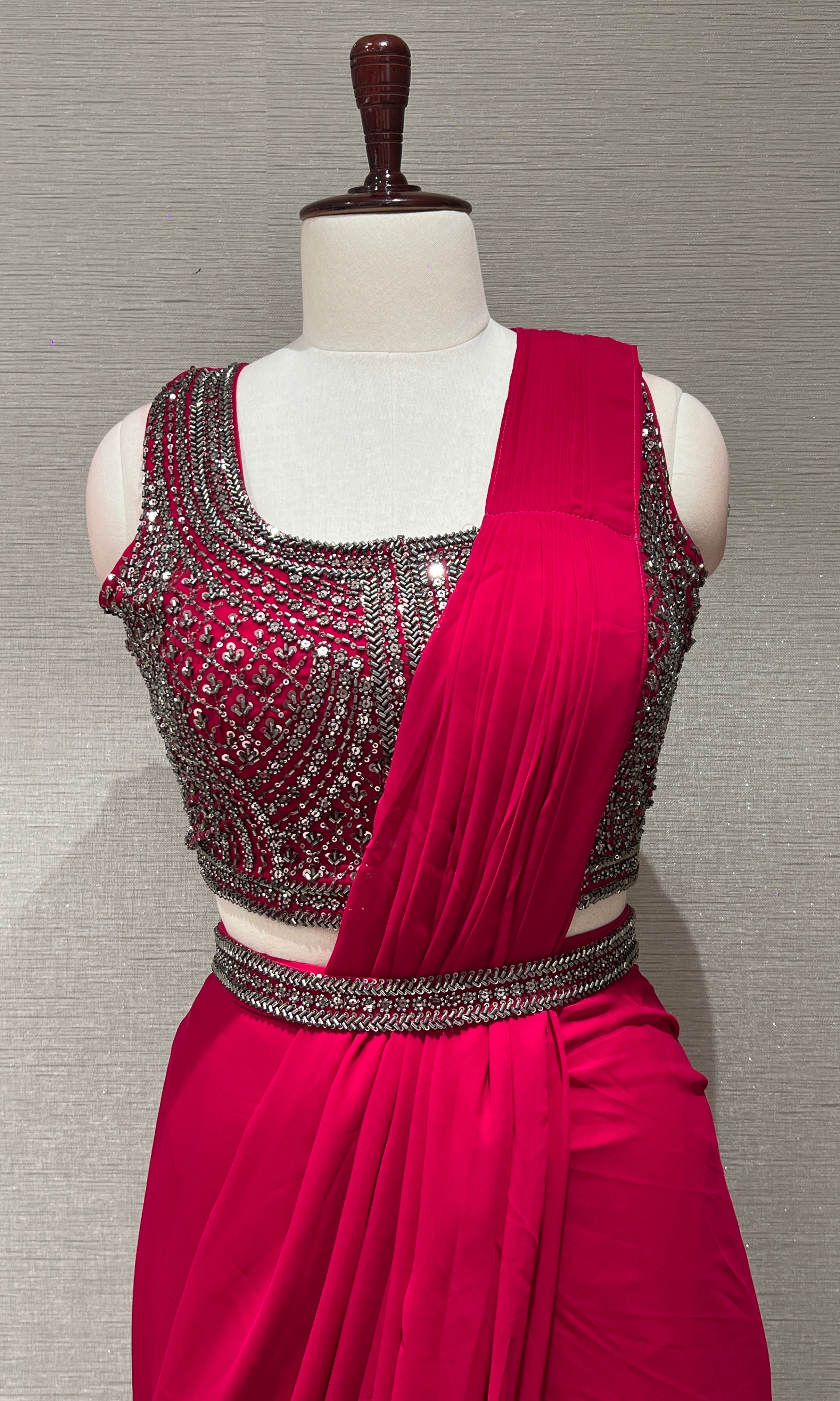 Rani Pink Draped Saree with Sequins Blouse