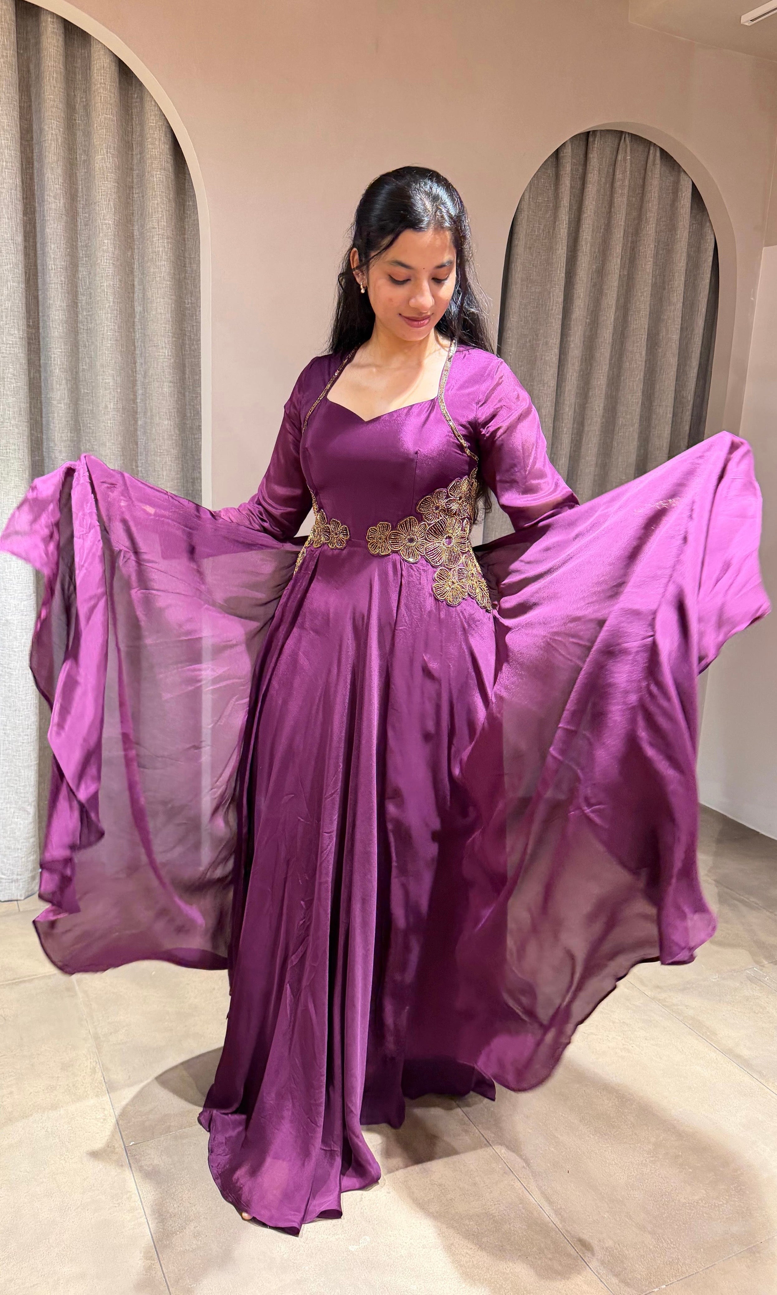 Wine GOLDEN EMBROIDERY LONG ANARKALI GOWN