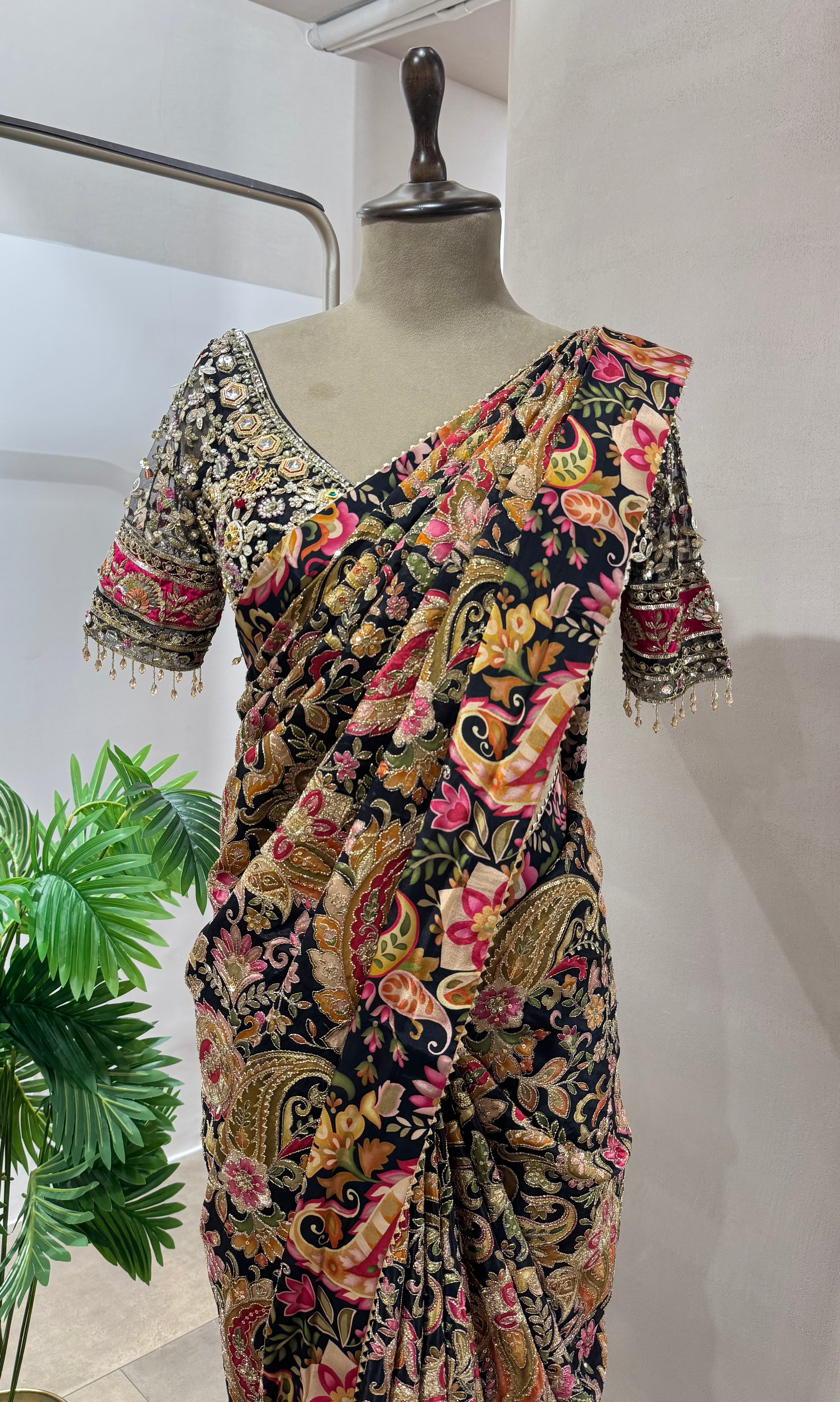 DESIGNER BLACK PAISLEY WORK SAREE WITH BLOUSE