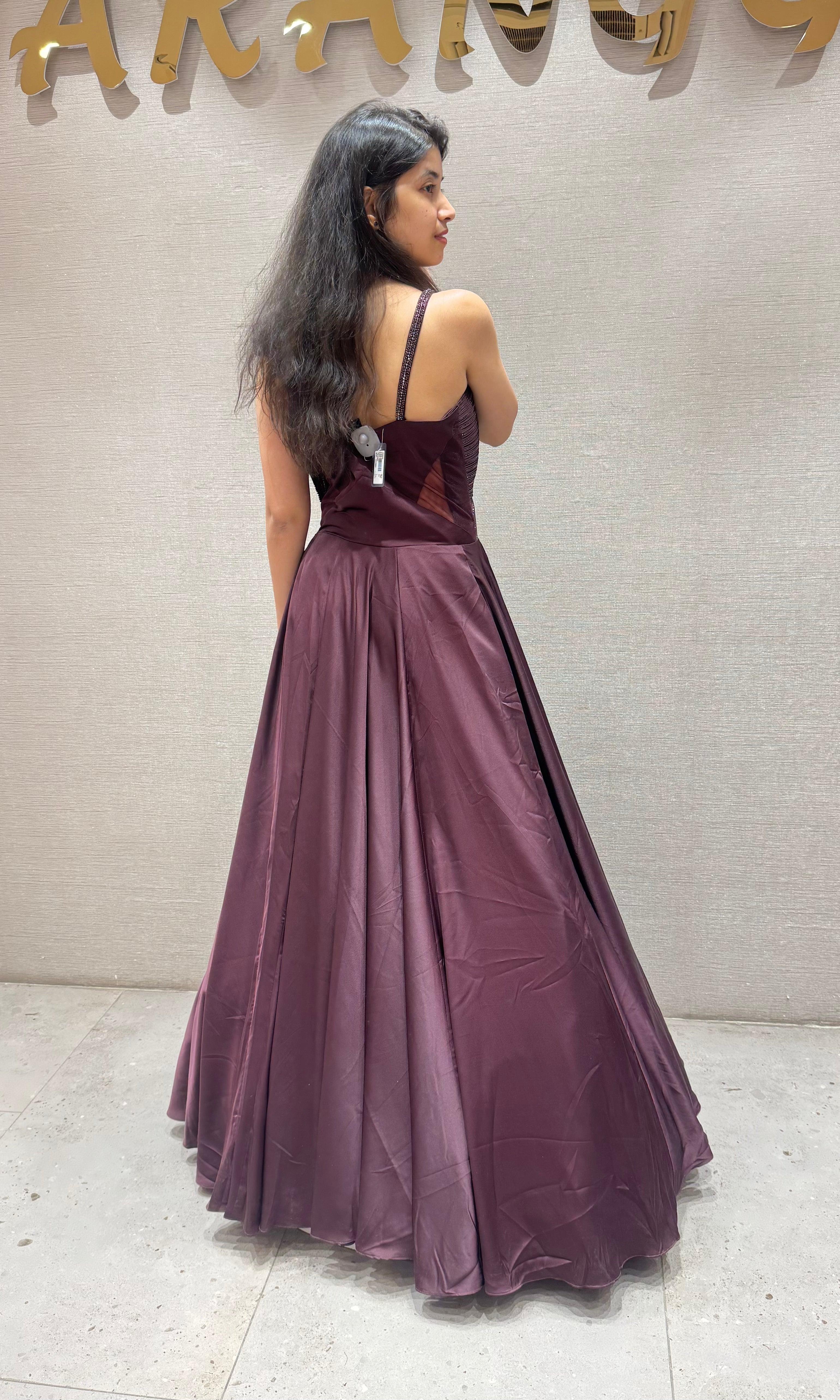 Wine FLORAL EMBELLISHED GOWN