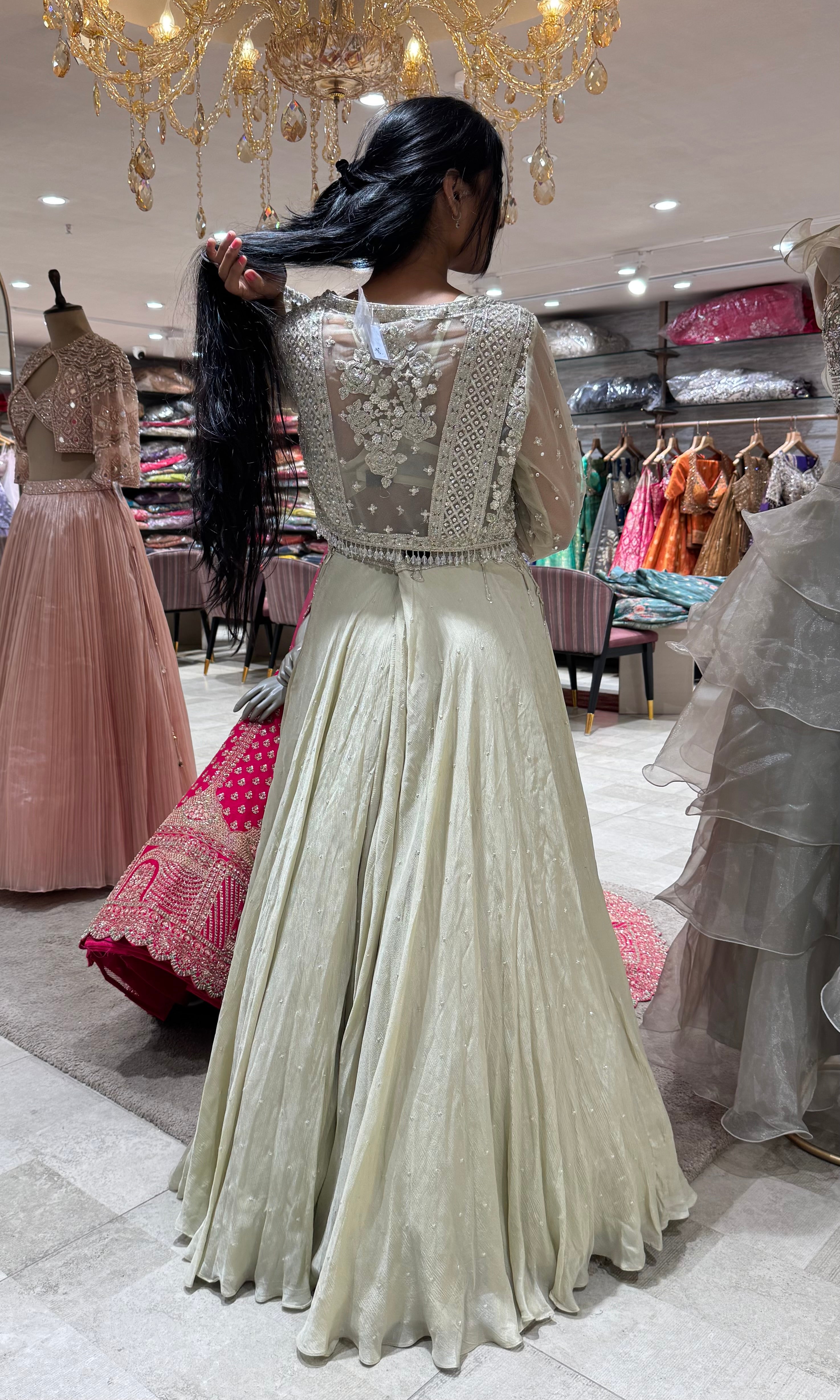 IVORY EMBROIDERED CROP TOP LEHENGA