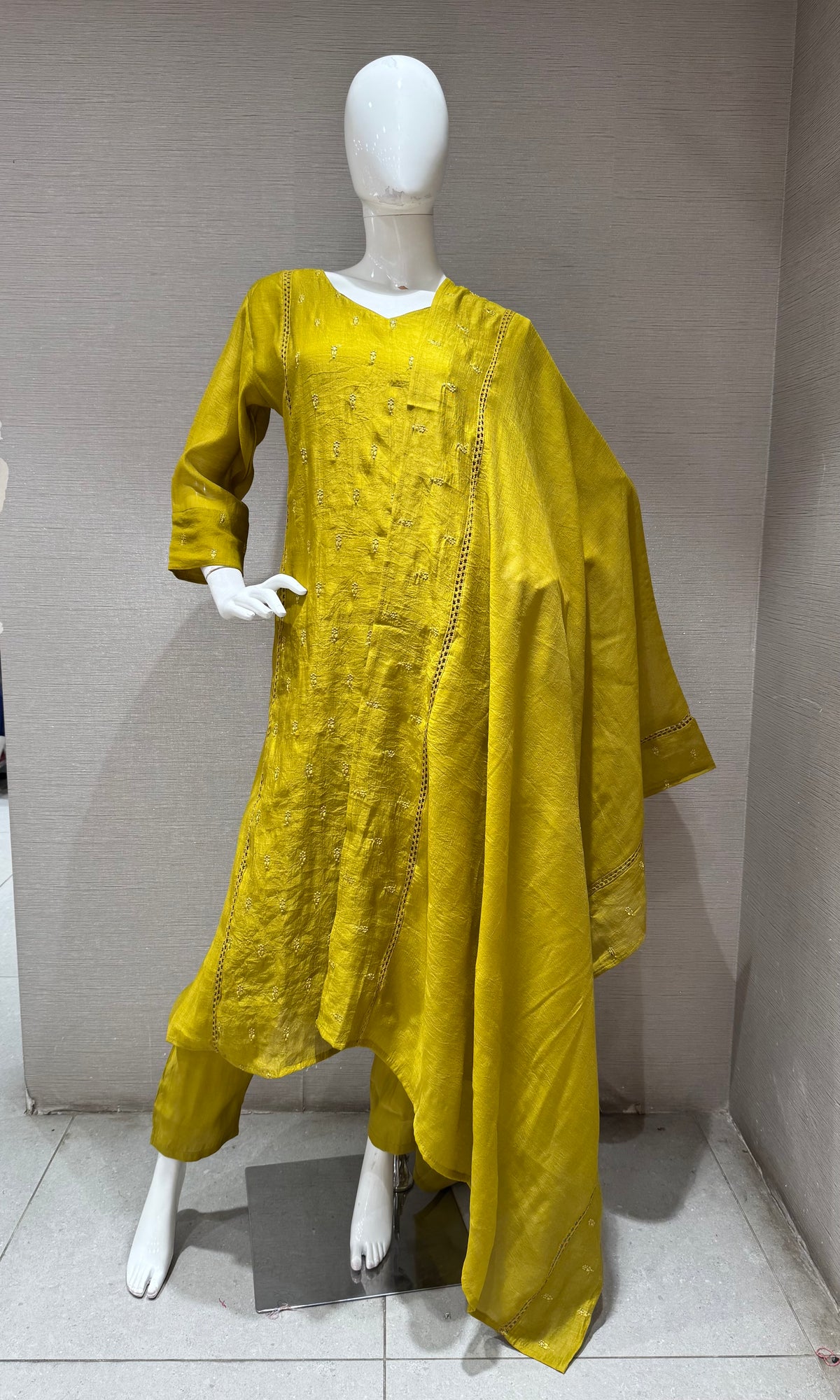 Mehandi Green mul Chanderi Kurta Set with Dupatta