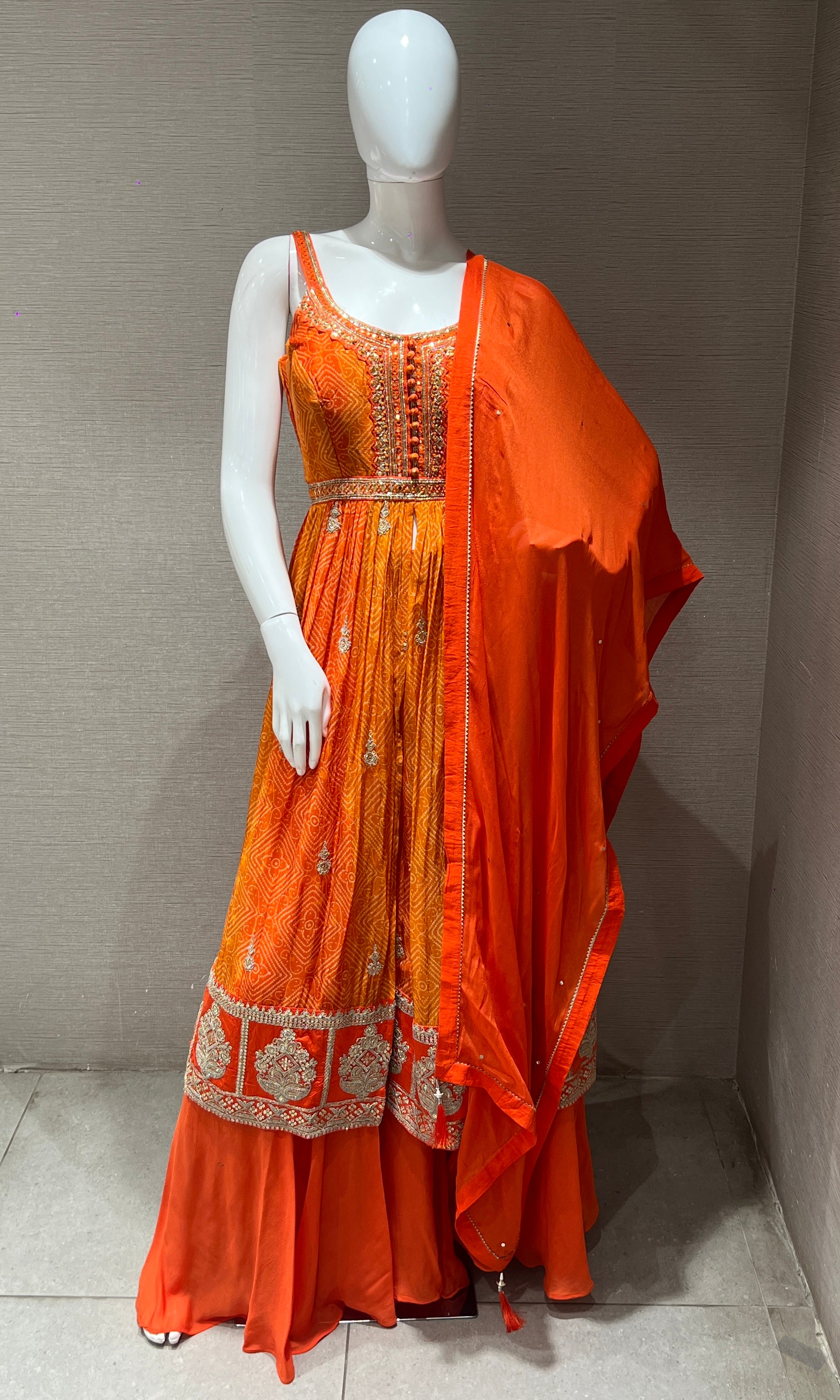 Orange front slit kurta with palazzo pants