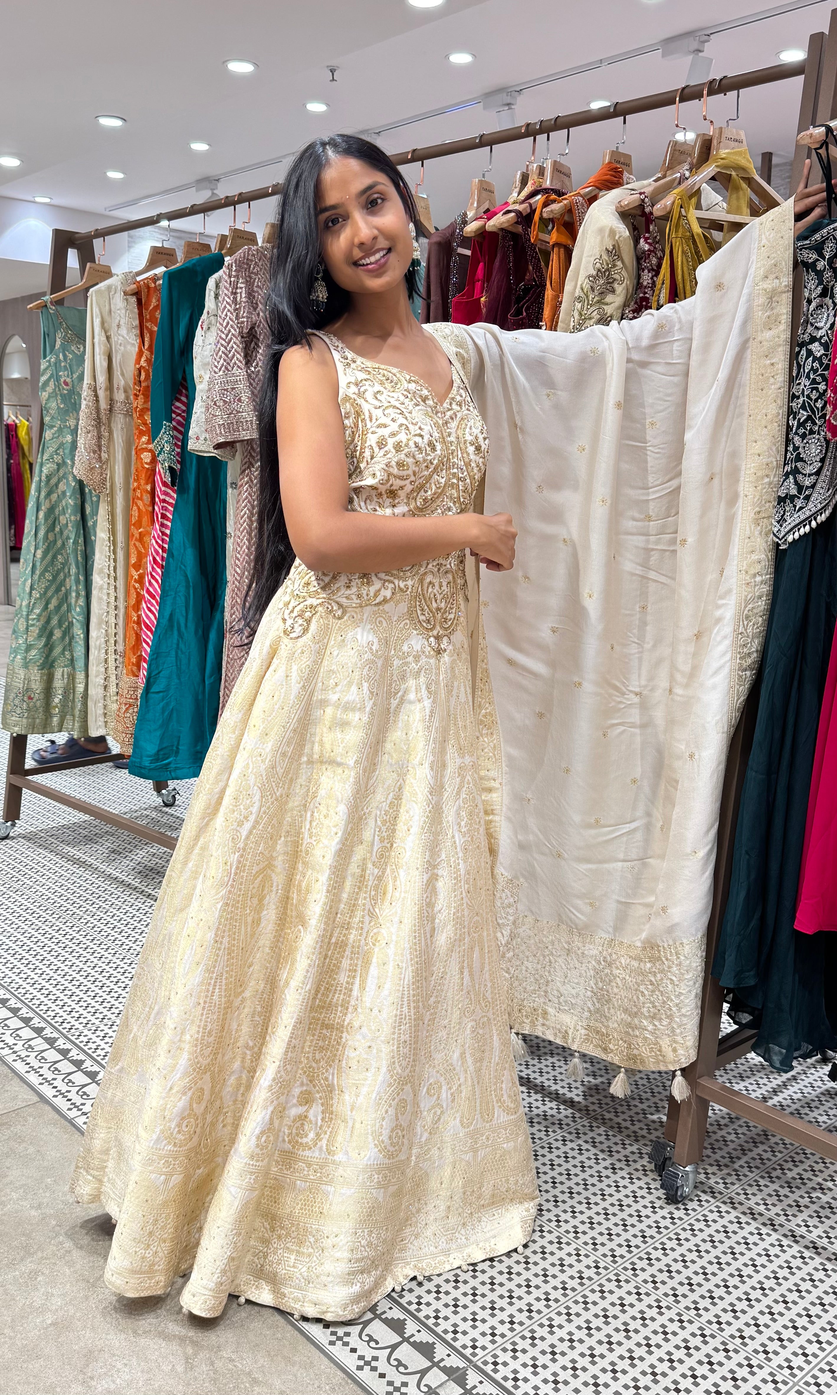 CREAM EMBROIDERED ANARKALI SET