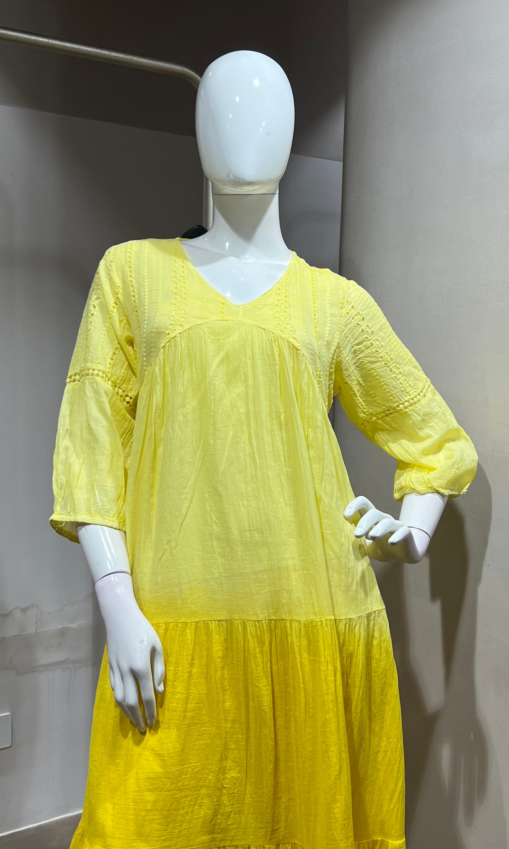 Sunshine Yellow Ombre Tiered Midi Dress