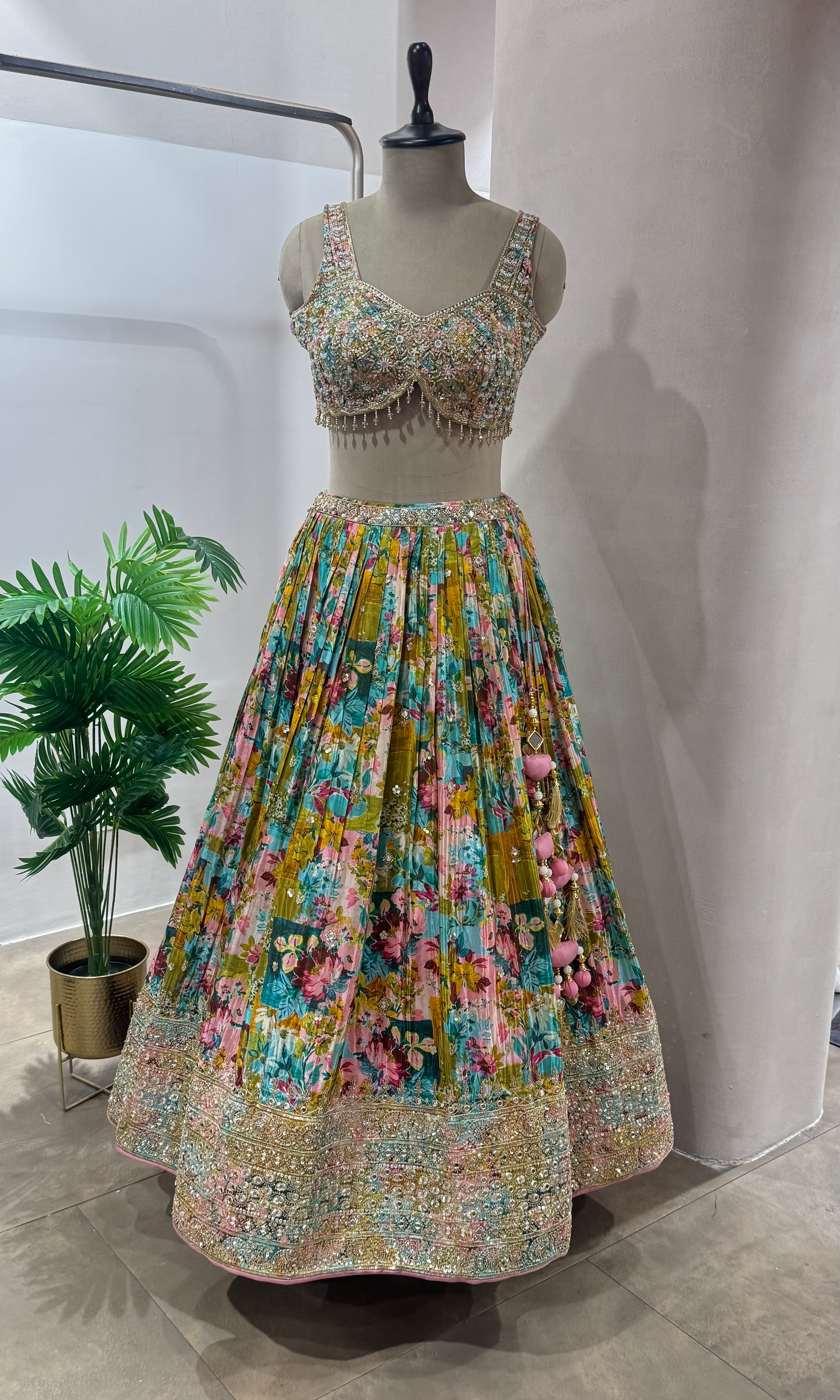 PINK MULTI FLORAL EMBROIDERED LEHENGA