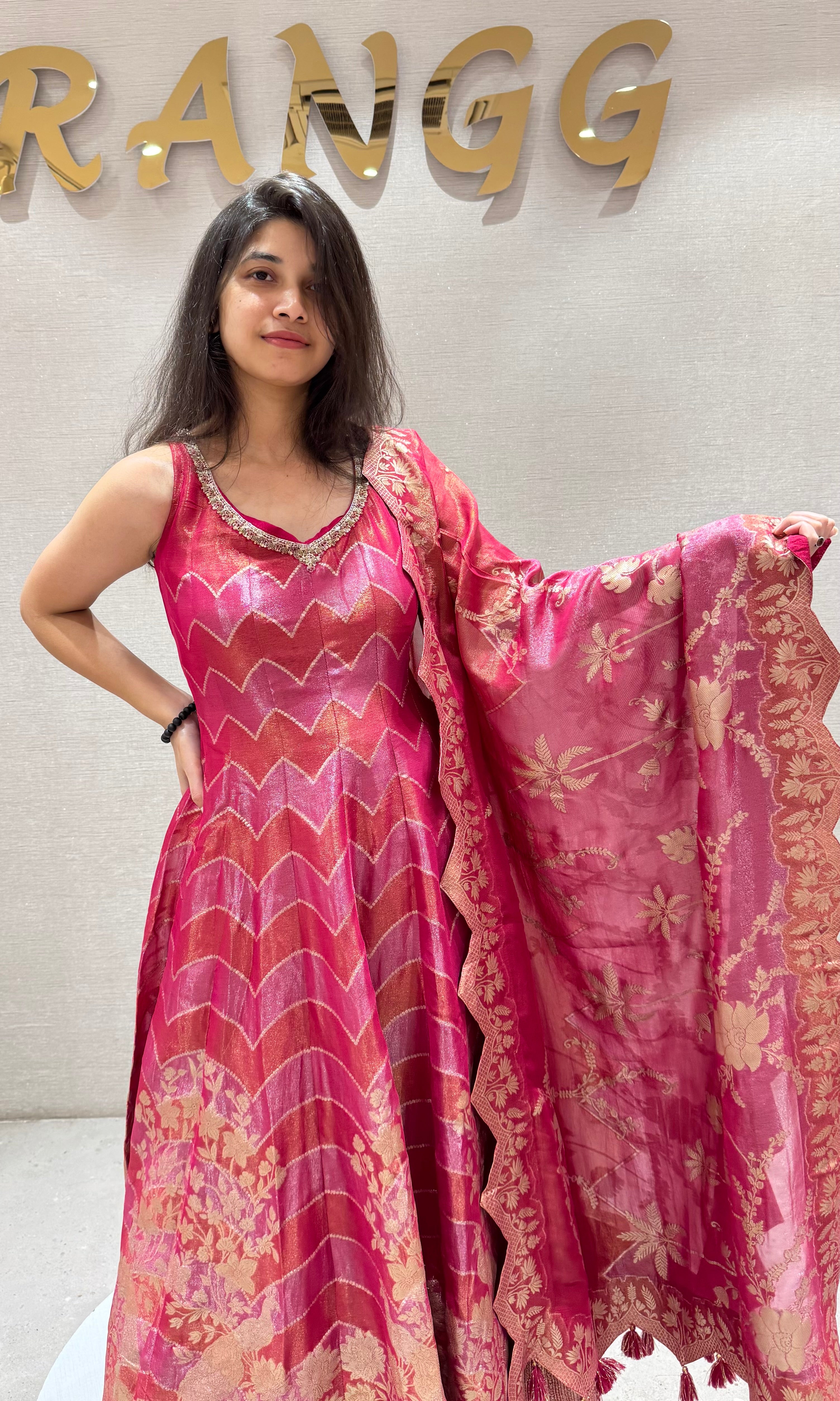 Pink GOLDEN EMBROIDERY ANARKALI SET