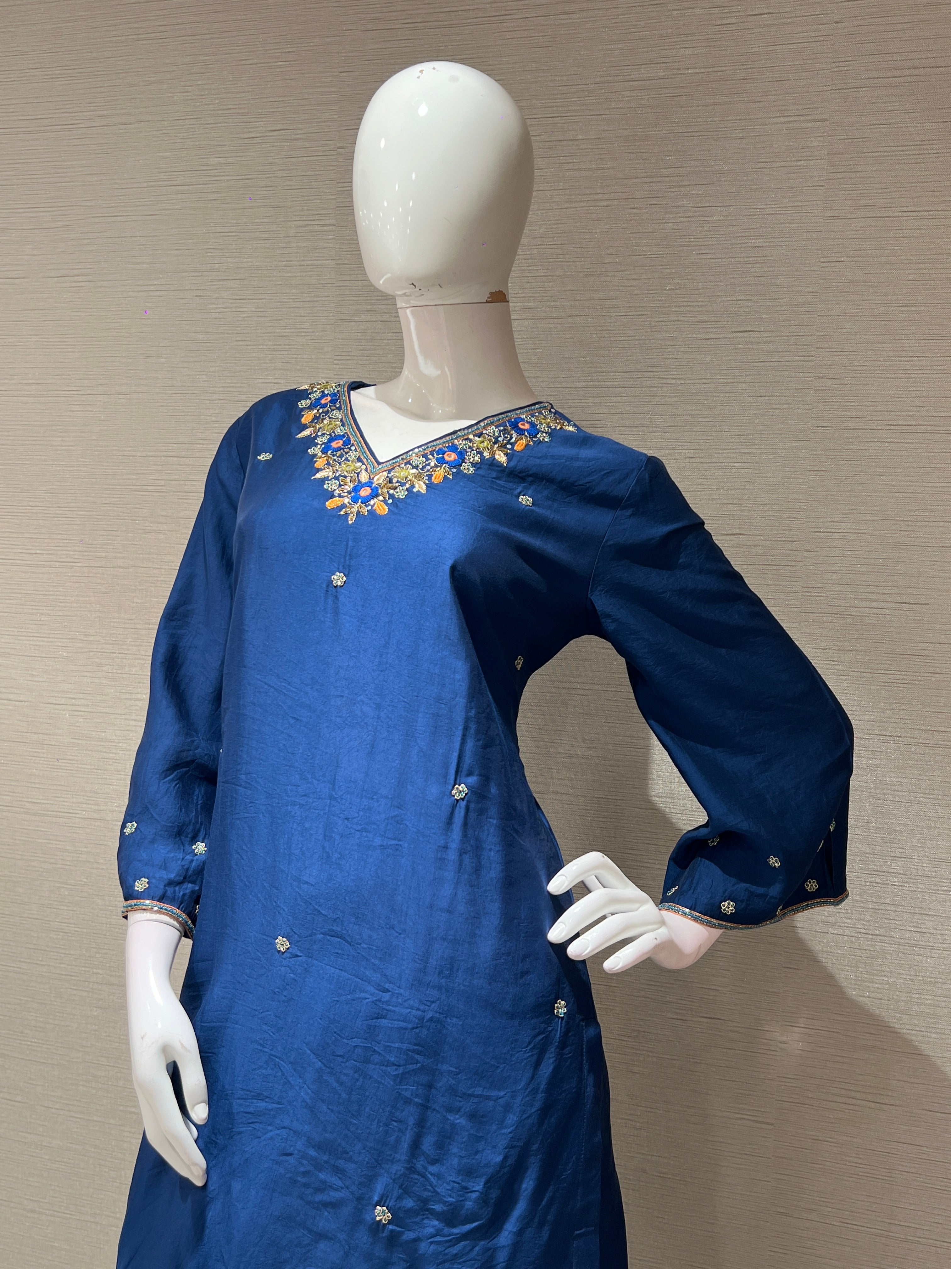 NAVY BLUE KURTA SET WITH PALAZZO PANTS