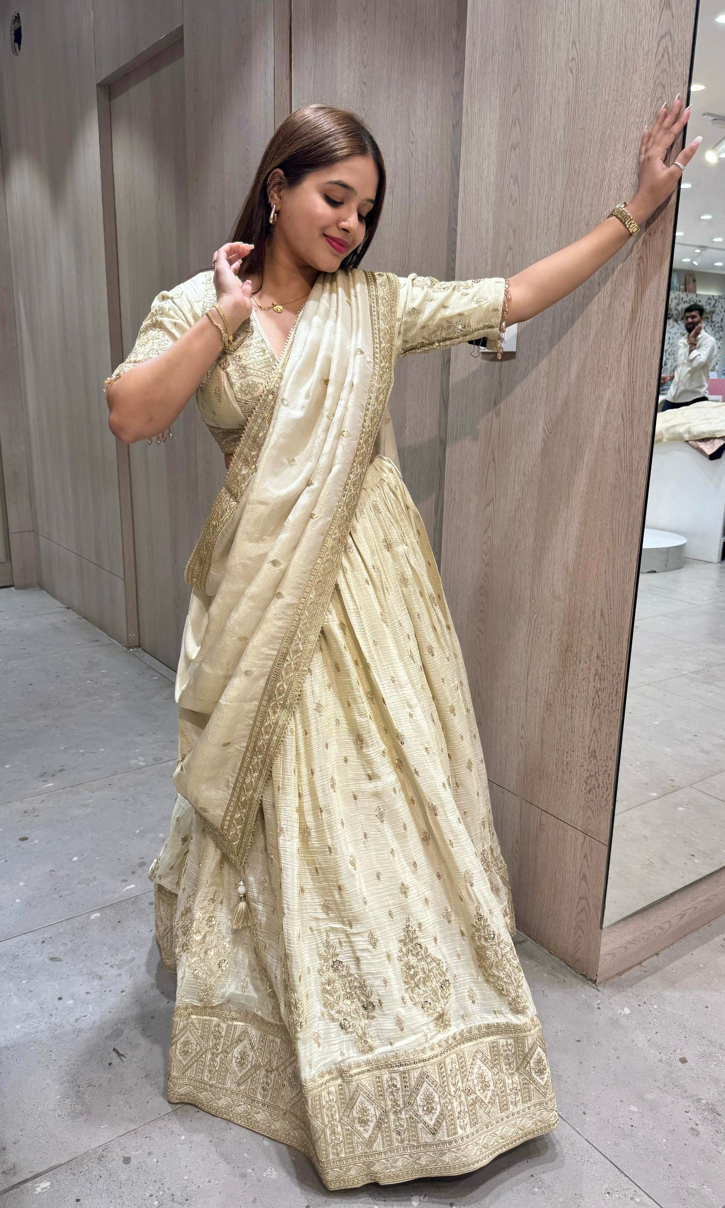 Cream croptop Lehenga